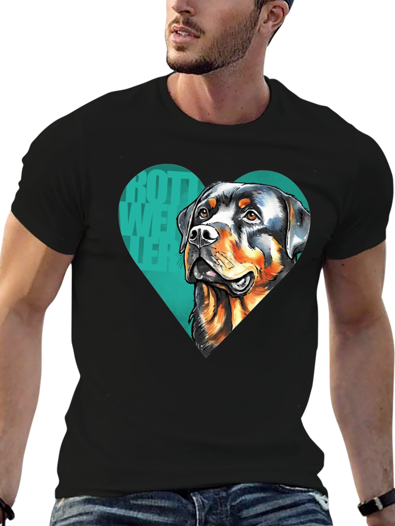 Rottweiler Heart Graphic Tee - Black