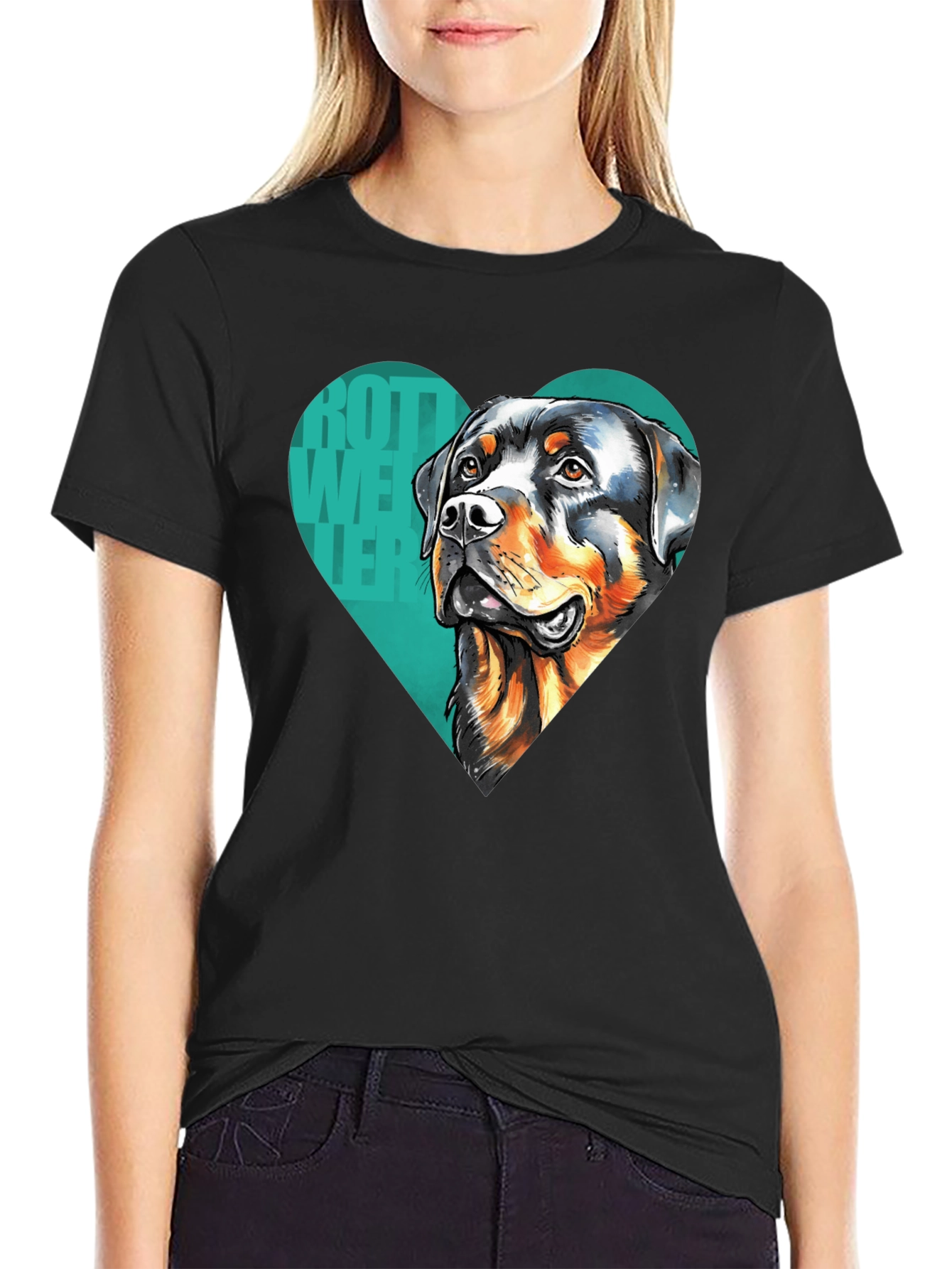 Rottweiler Heart Graphic Tee - Black