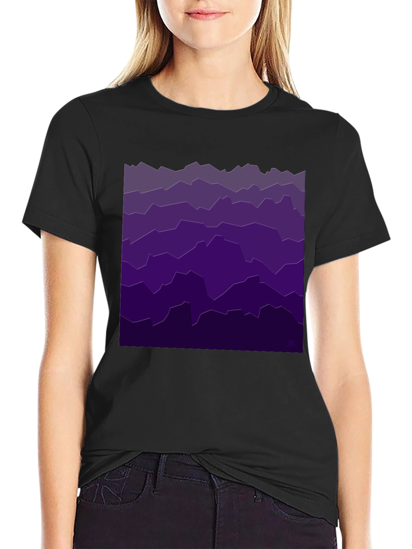 Abstract Purple Mountainscape Black T-Shirt