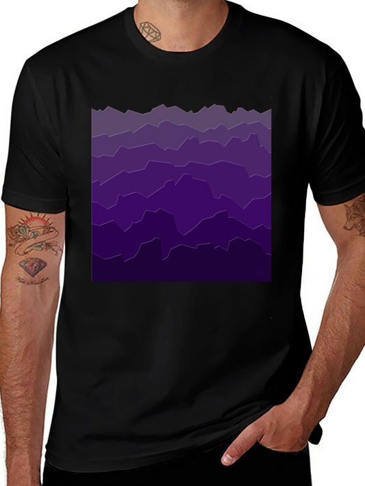 Abstract Purple Mountainscape Black T-Shirt