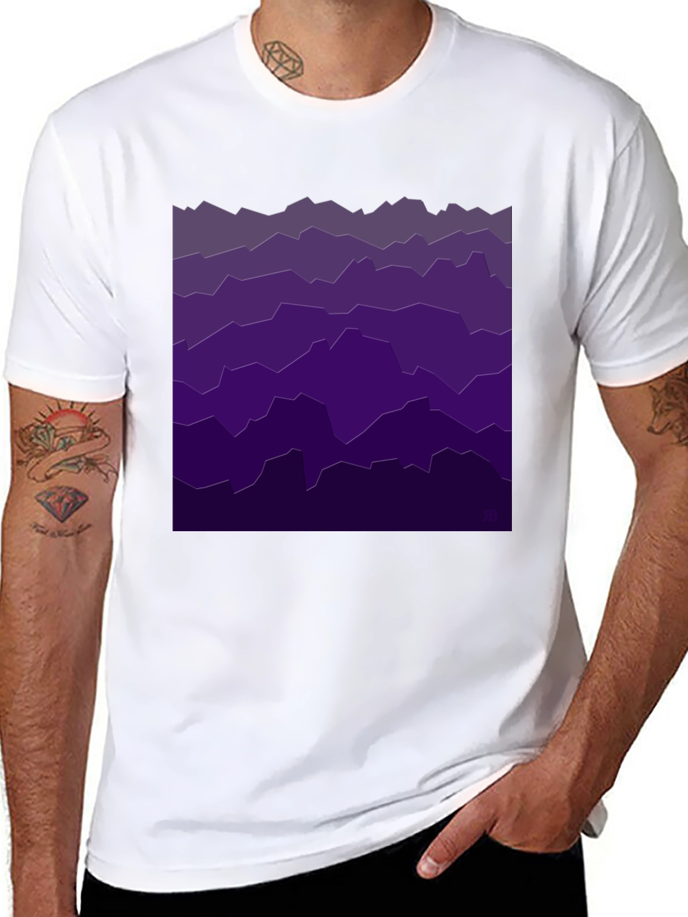 Abstract Purple Mountainscape Black T-Shirt