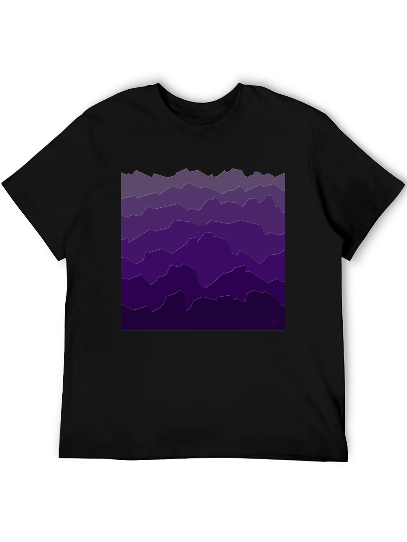 Abstract Purple Mountainscape Black T-Shirt