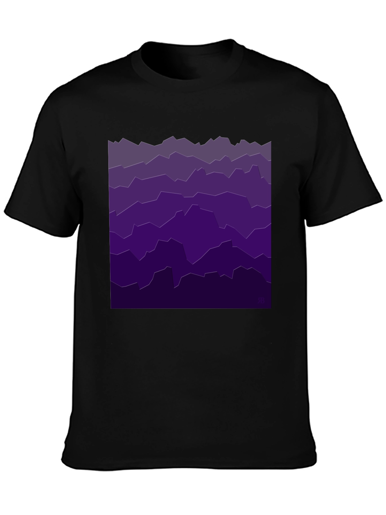 Abstract Purple Mountainscape Black T-Shirt