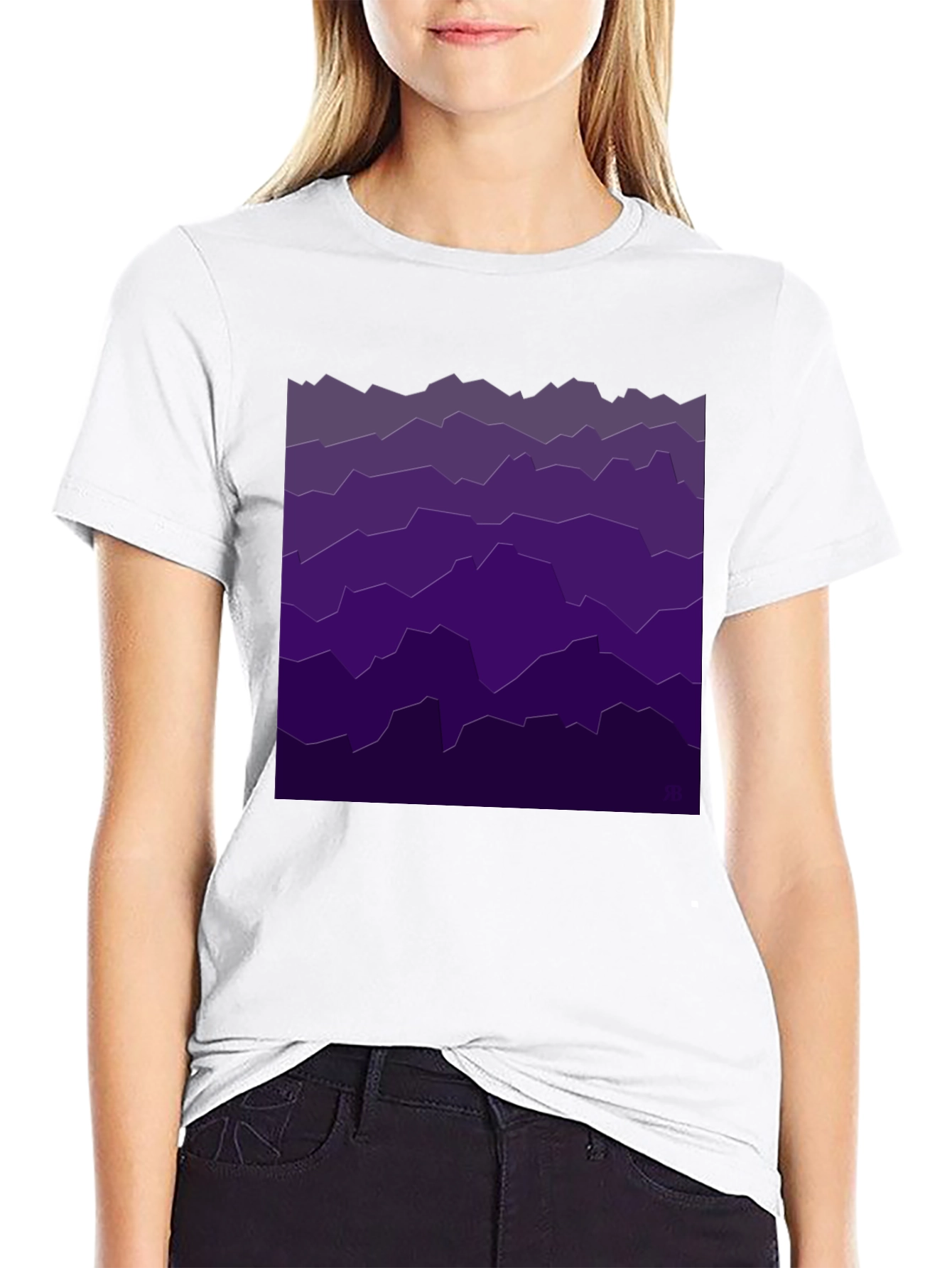 Abstract Purple Mountainscape Black T-Shirt