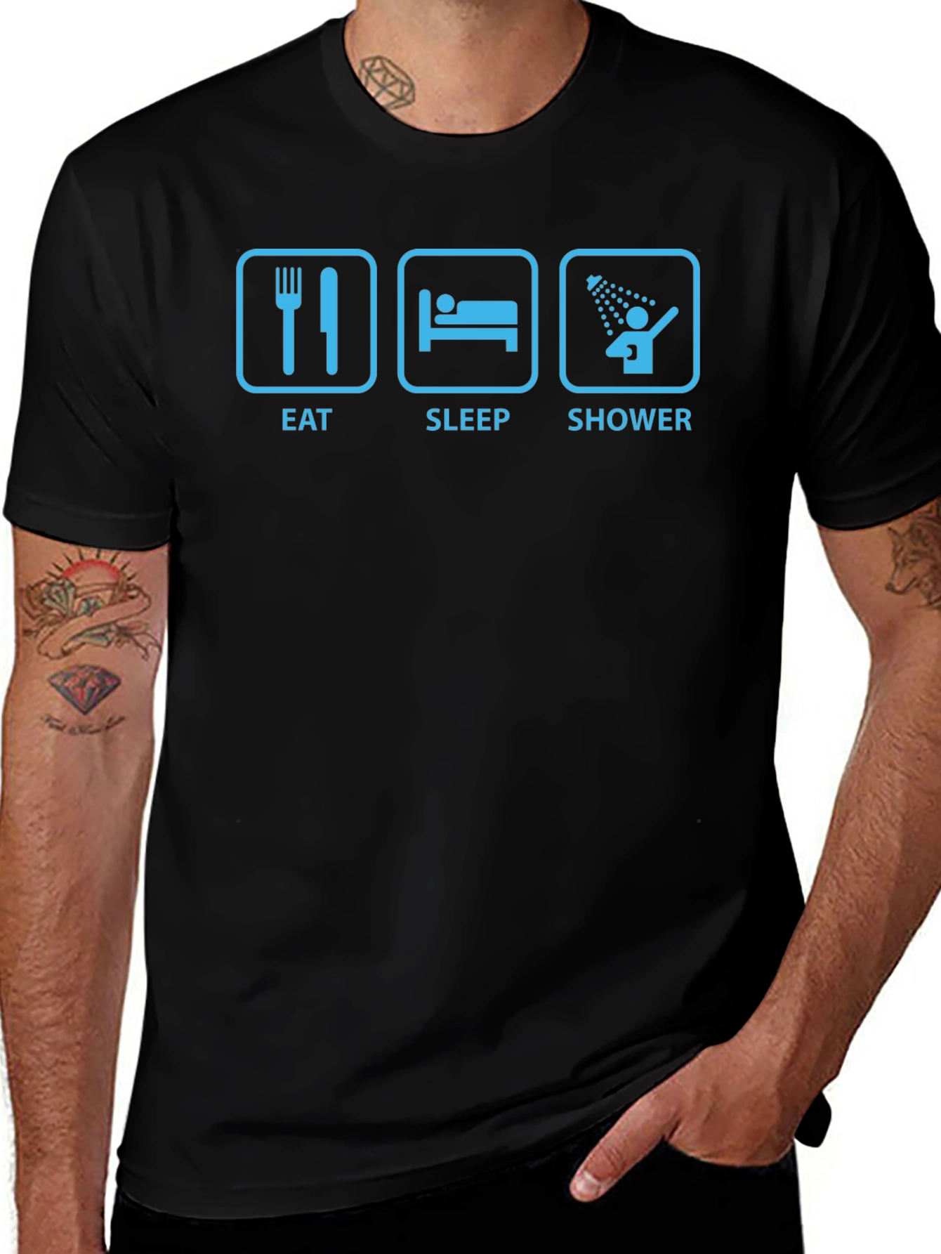 Eat Sleep Shower Black T-Shirt - Funny Routine Tee