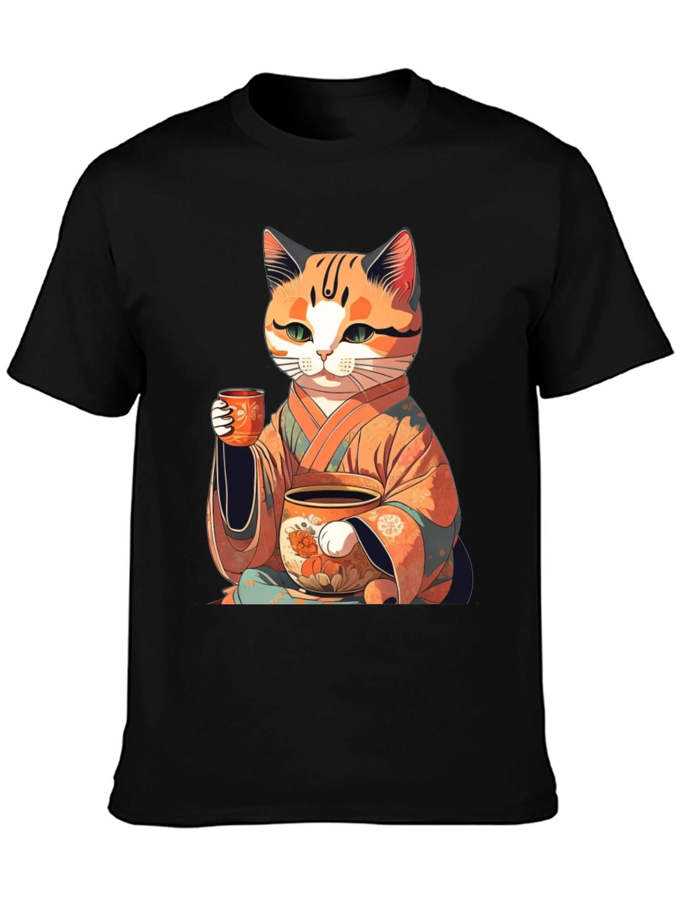 Zen Cat Tea T-Shirt - Black Unisex Tee