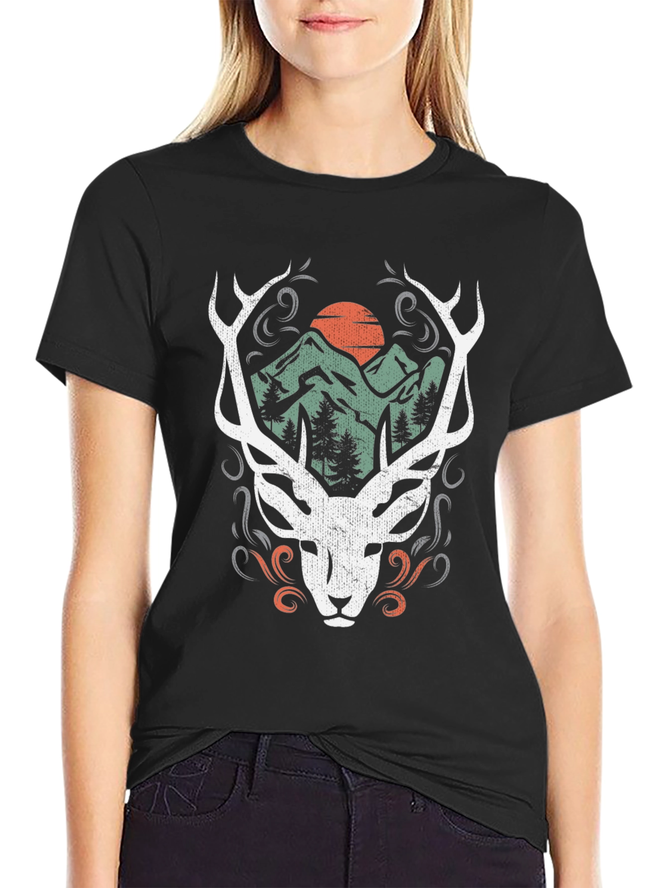 Mountain Deer Graphic Tee - Nature Inspired Design