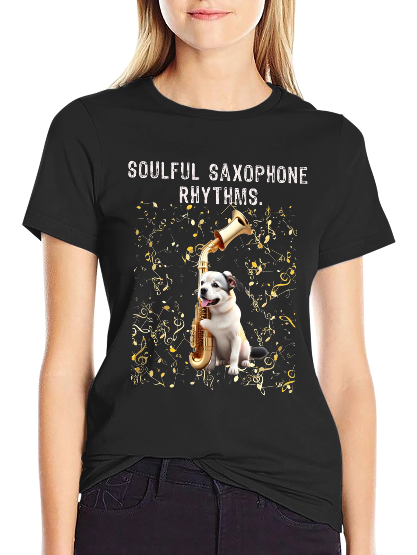 Soulful Saxophone Dog Graphic Tee