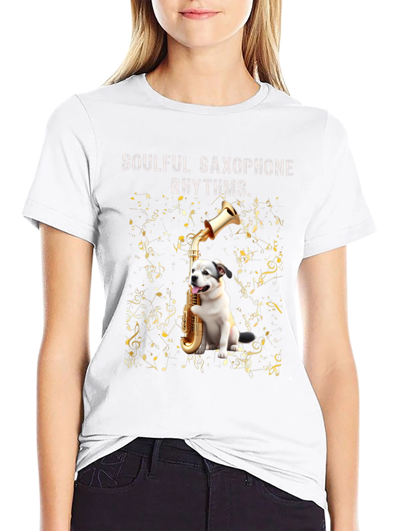 Soulful Saxophone Dog Graphic Tee