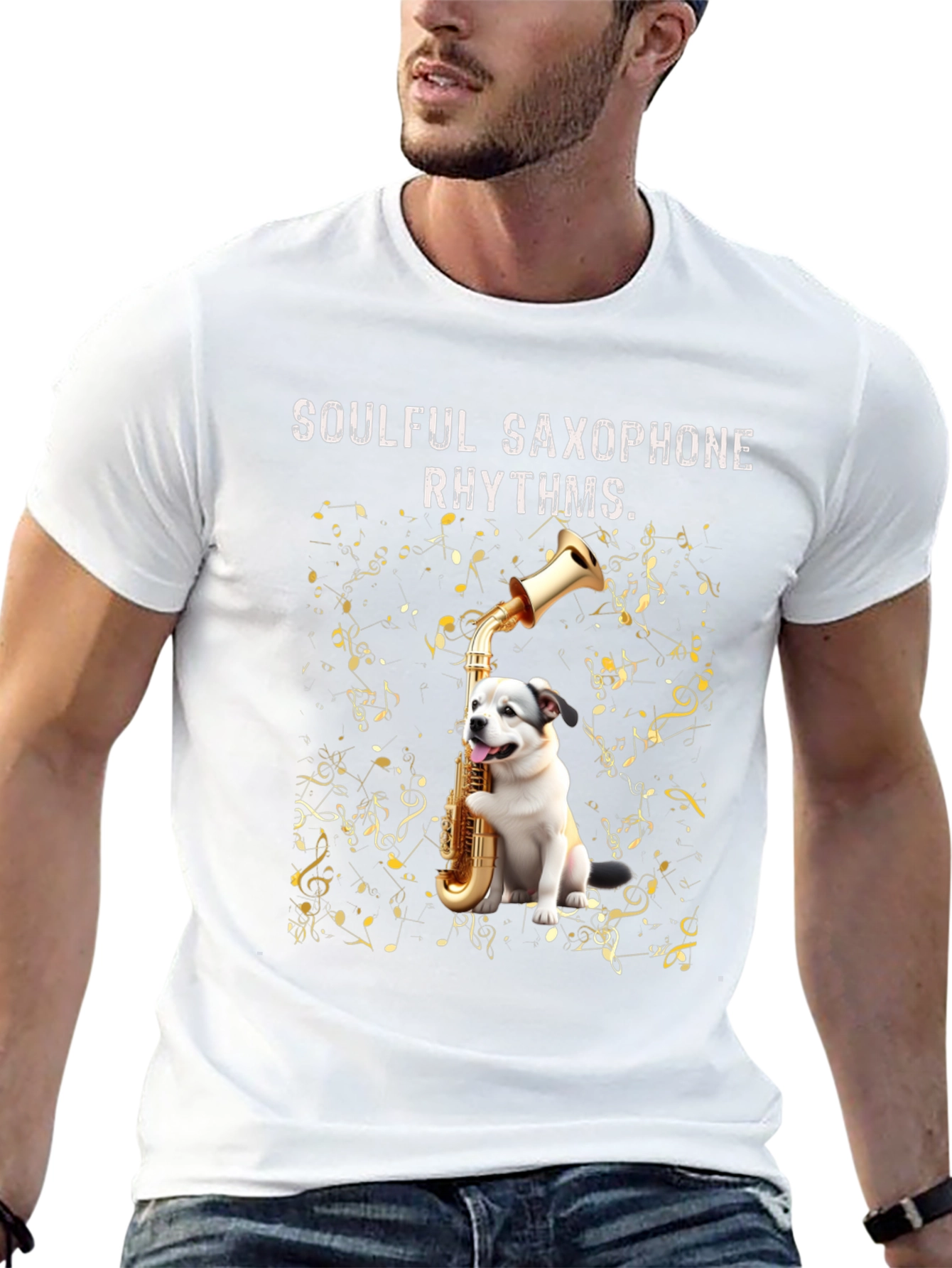 Soulful Saxophone Dog Graphic Tee