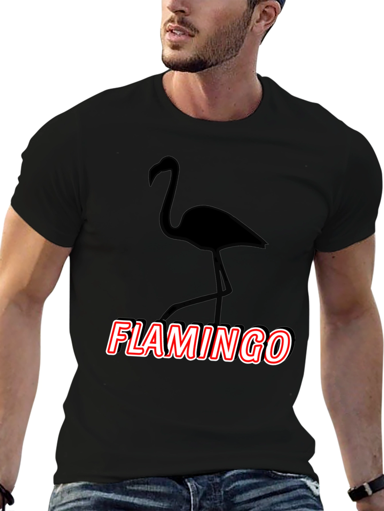 Flamingo Graphic Tee - Black Casual Cotton T-Shirt
