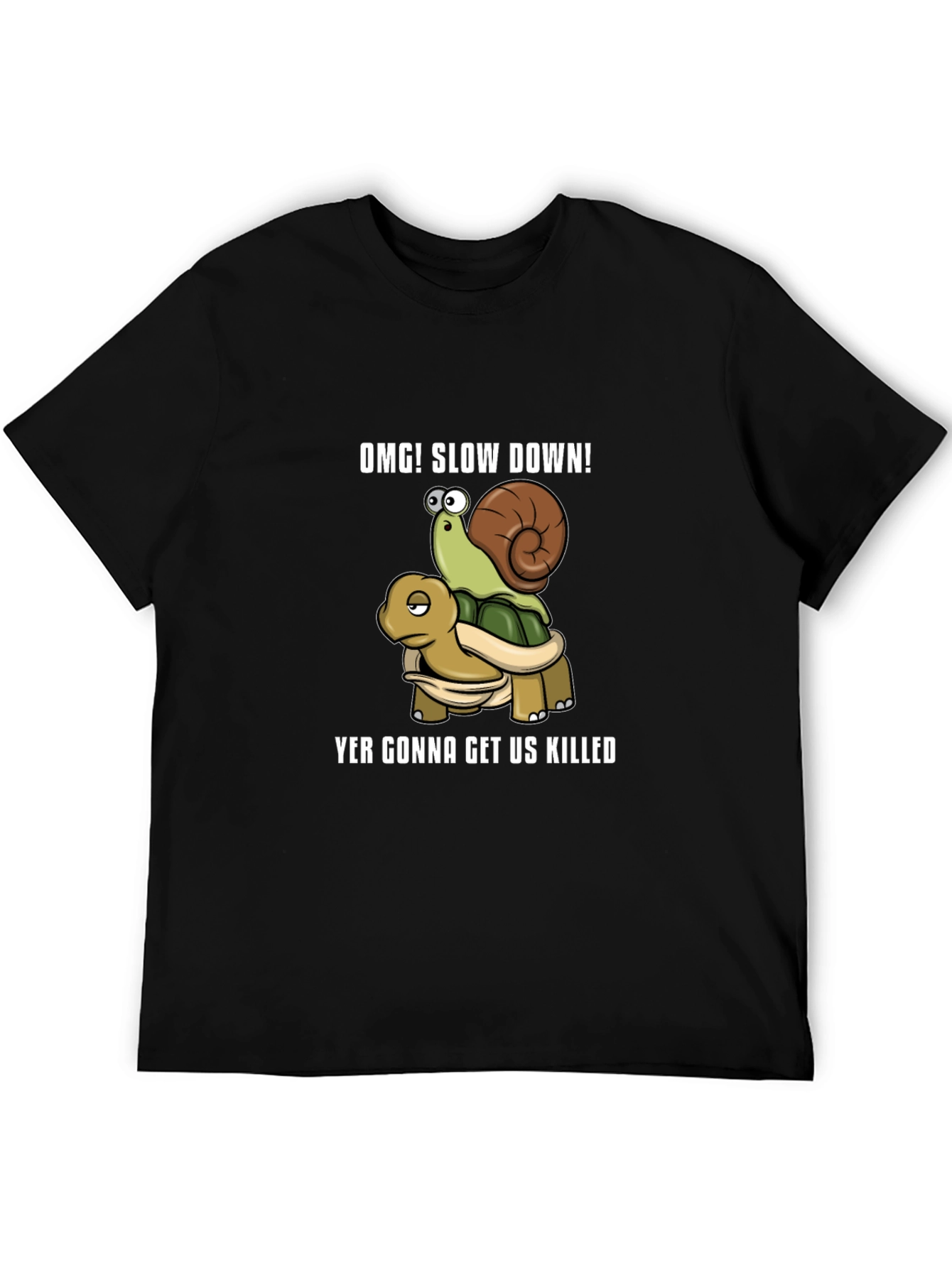 OMG! Slow Down Snail Riding Turtle Graphic T-Shirt