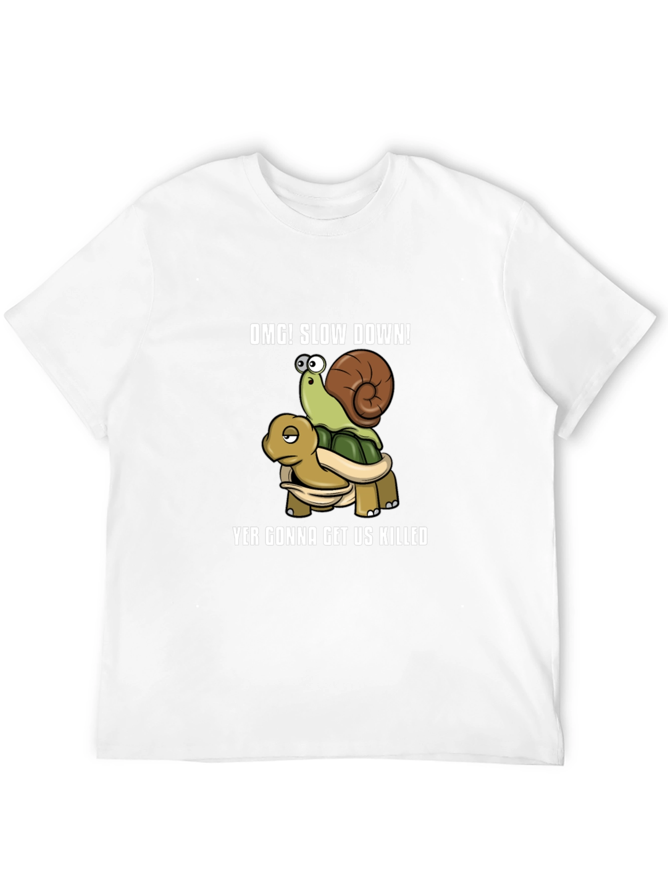 OMG! Slow Down Snail Riding Turtle Graphic T-Shirt