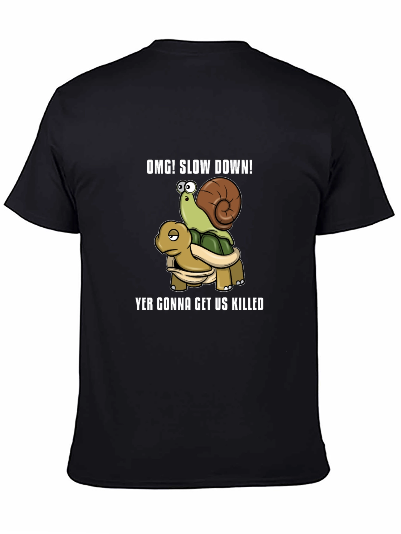 OMG! Slow Down Snail Riding Turtle Graphic T-Shirt