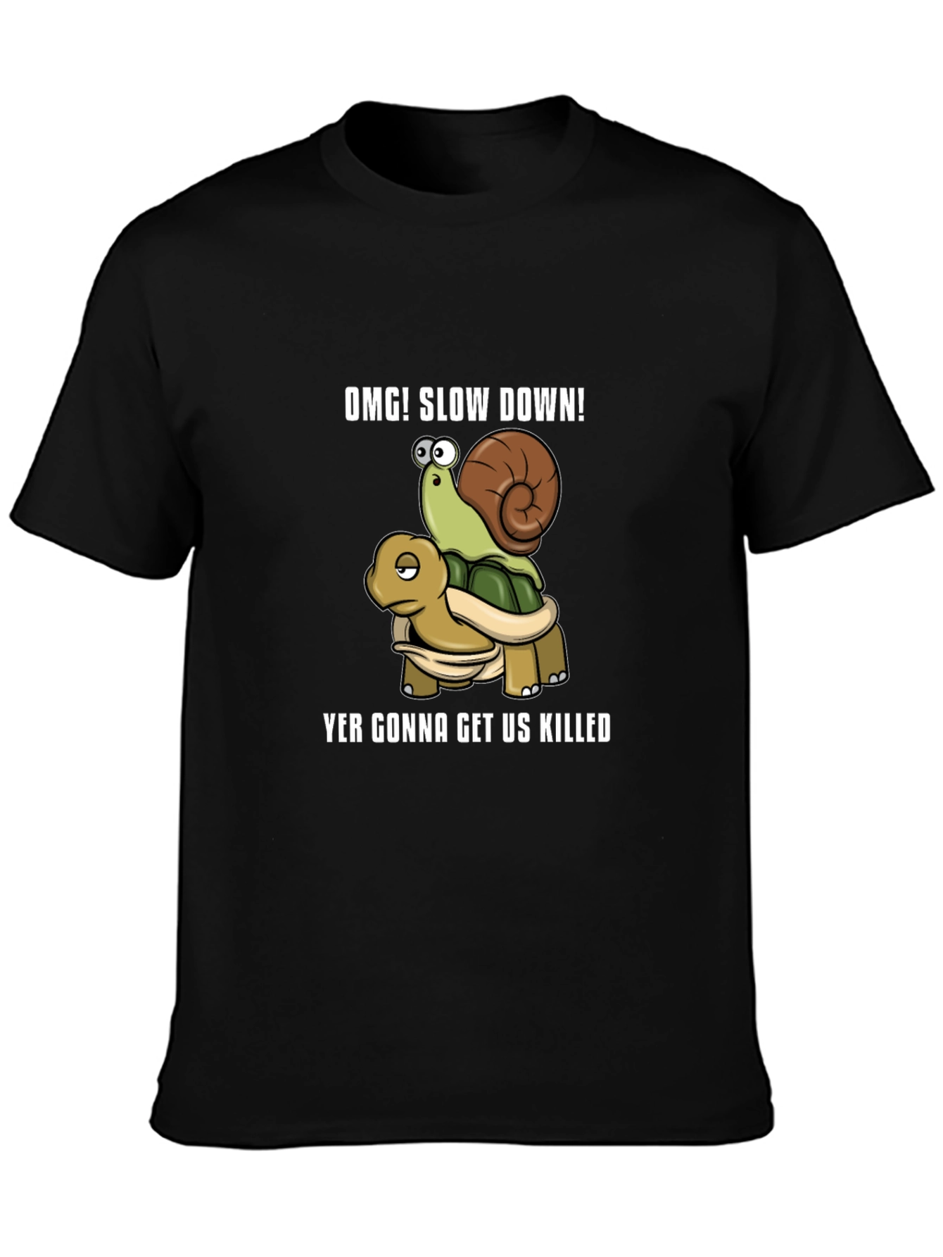 OMG! Slow Down Snail Riding Turtle Graphic T-Shirt