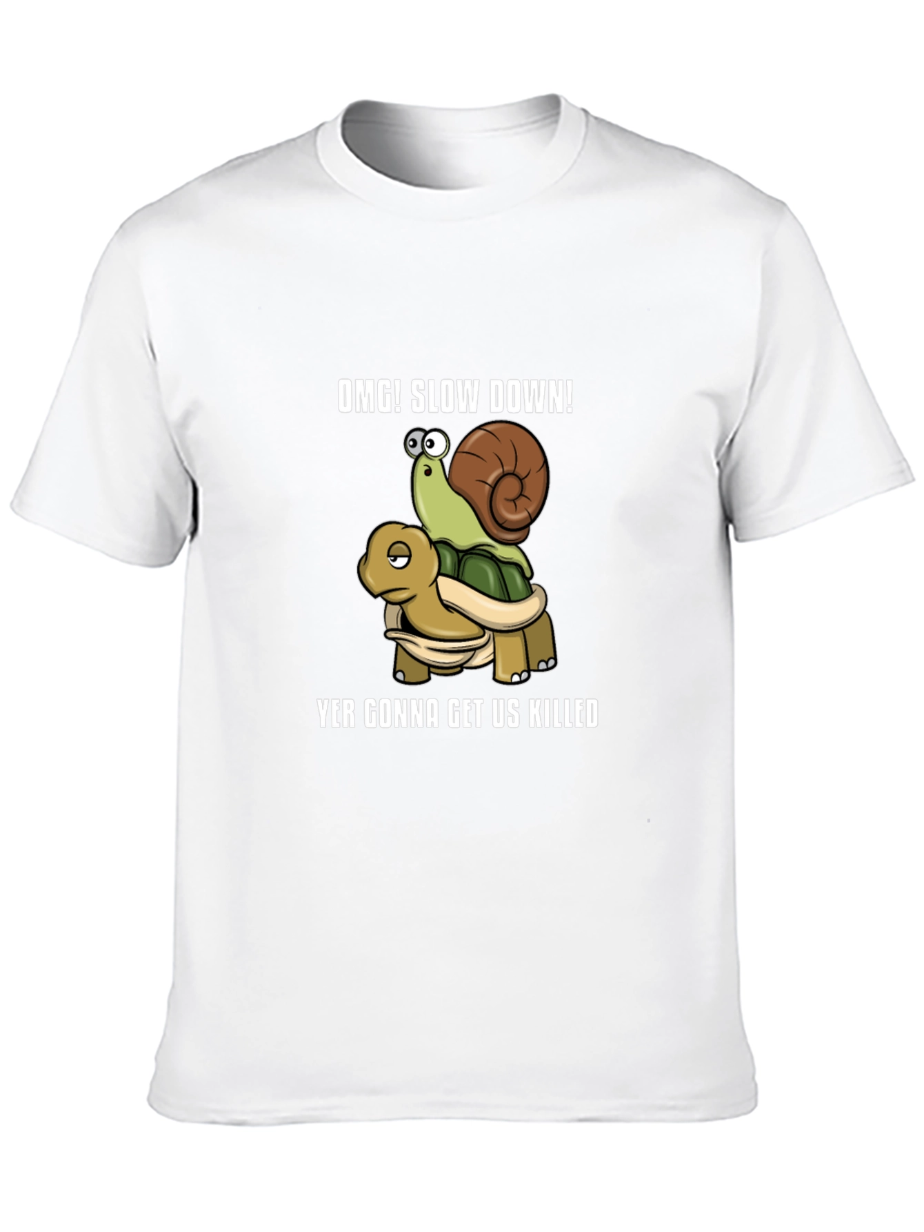 OMG! Slow Down Snail Riding Turtle Graphic T-Shirt