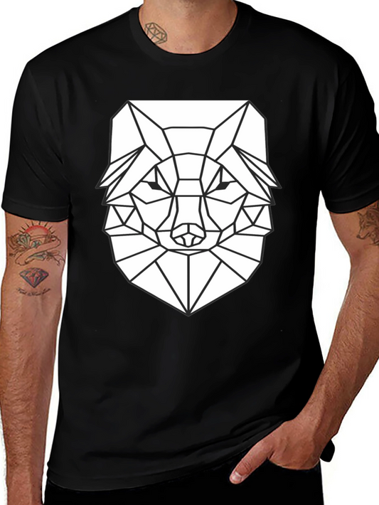Geometric Wolf Graphic T-Shirt - Black