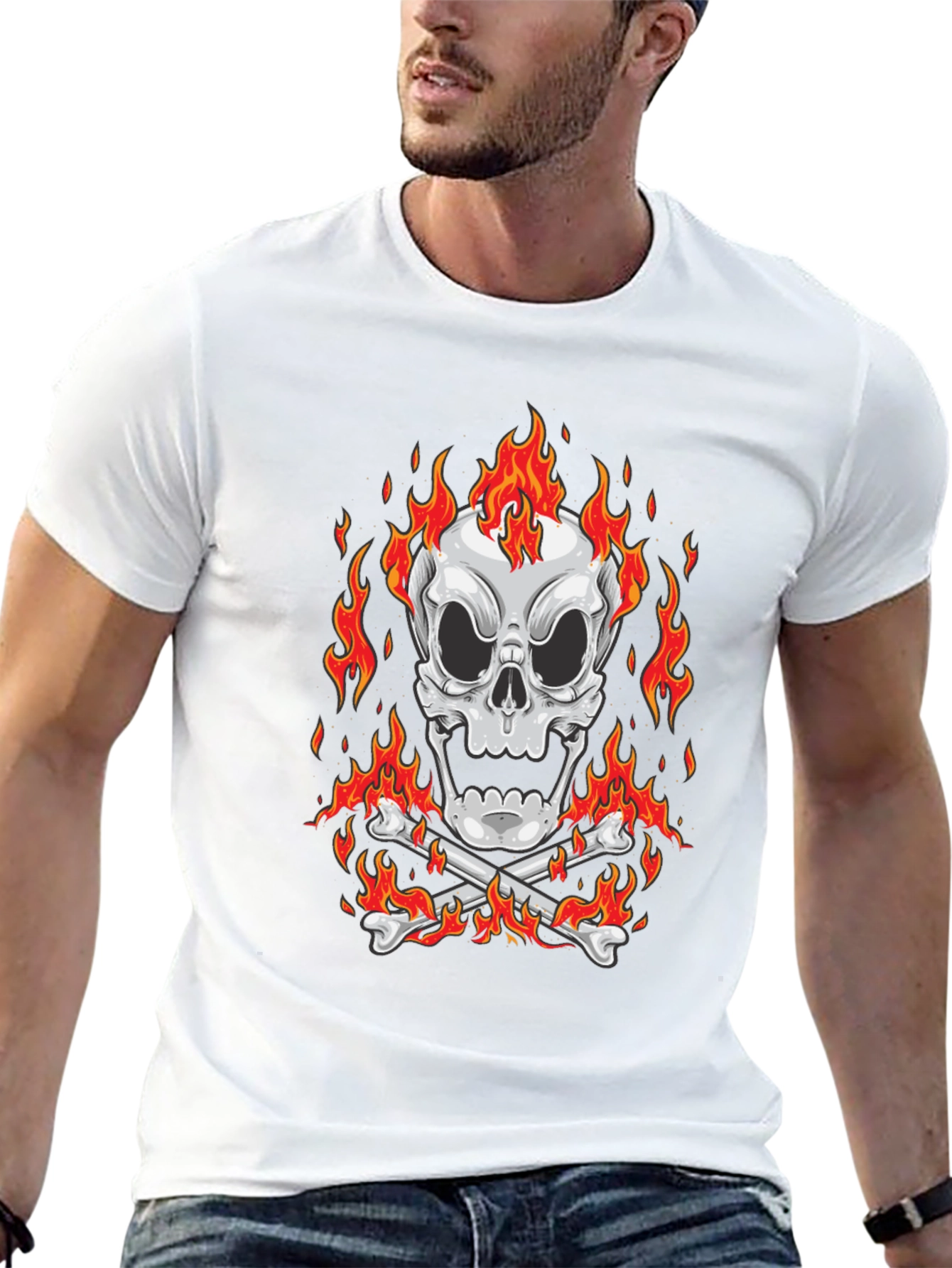 Flaming Skull Graphic Black T-Shirt