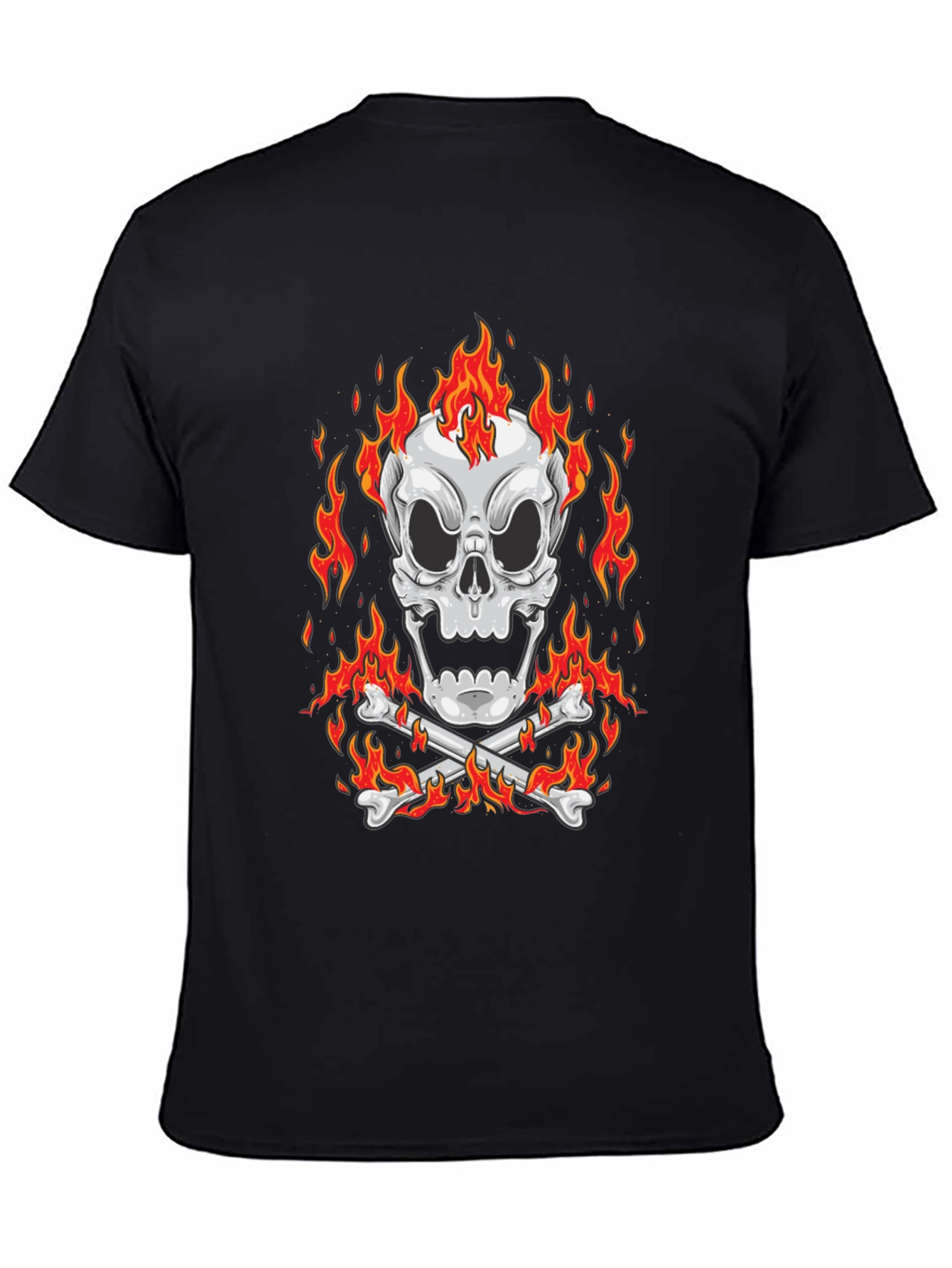 Flaming Skull Graphic Black T-Shirt