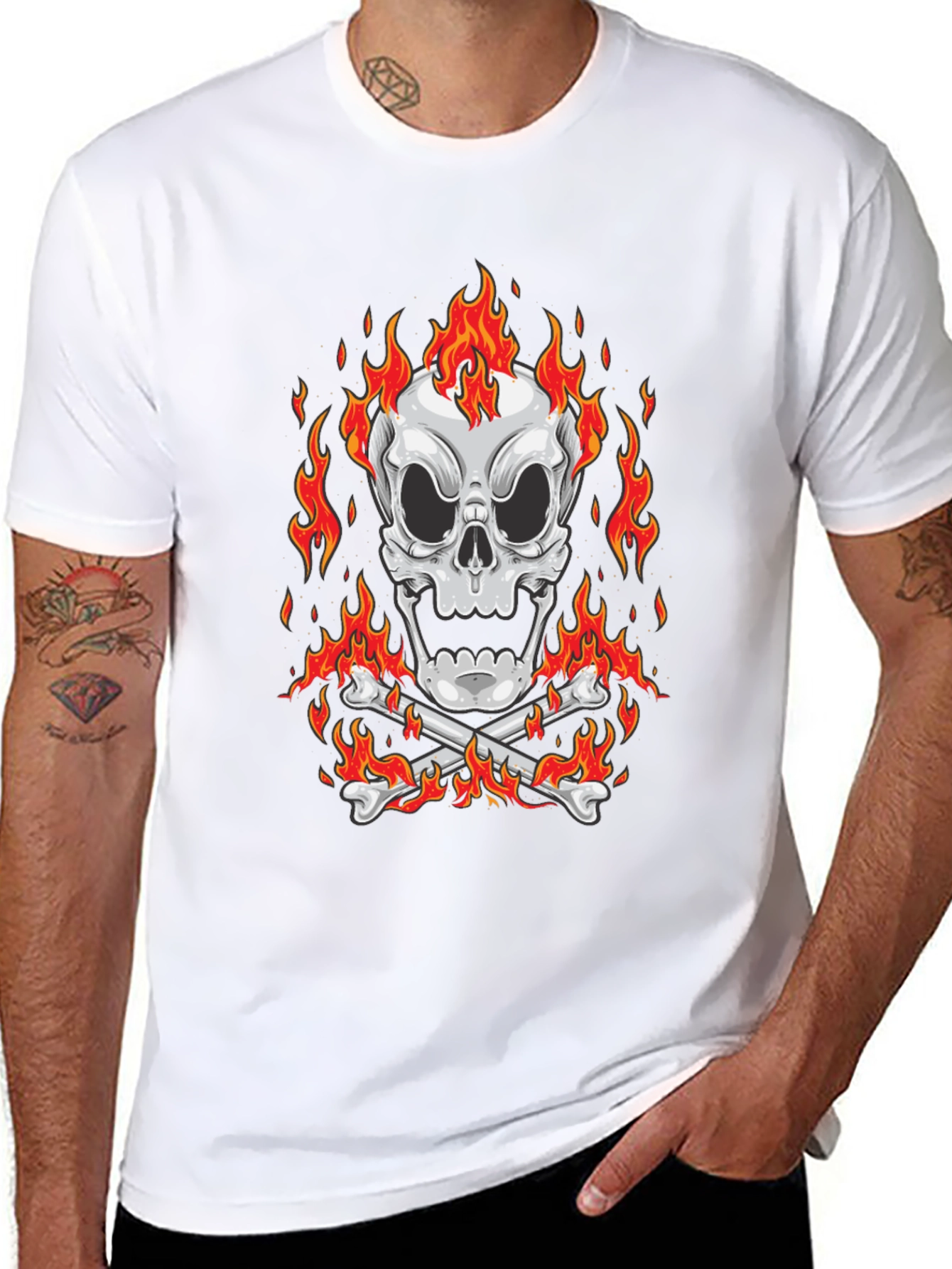 Flaming Skull Graphic Black T-Shirt