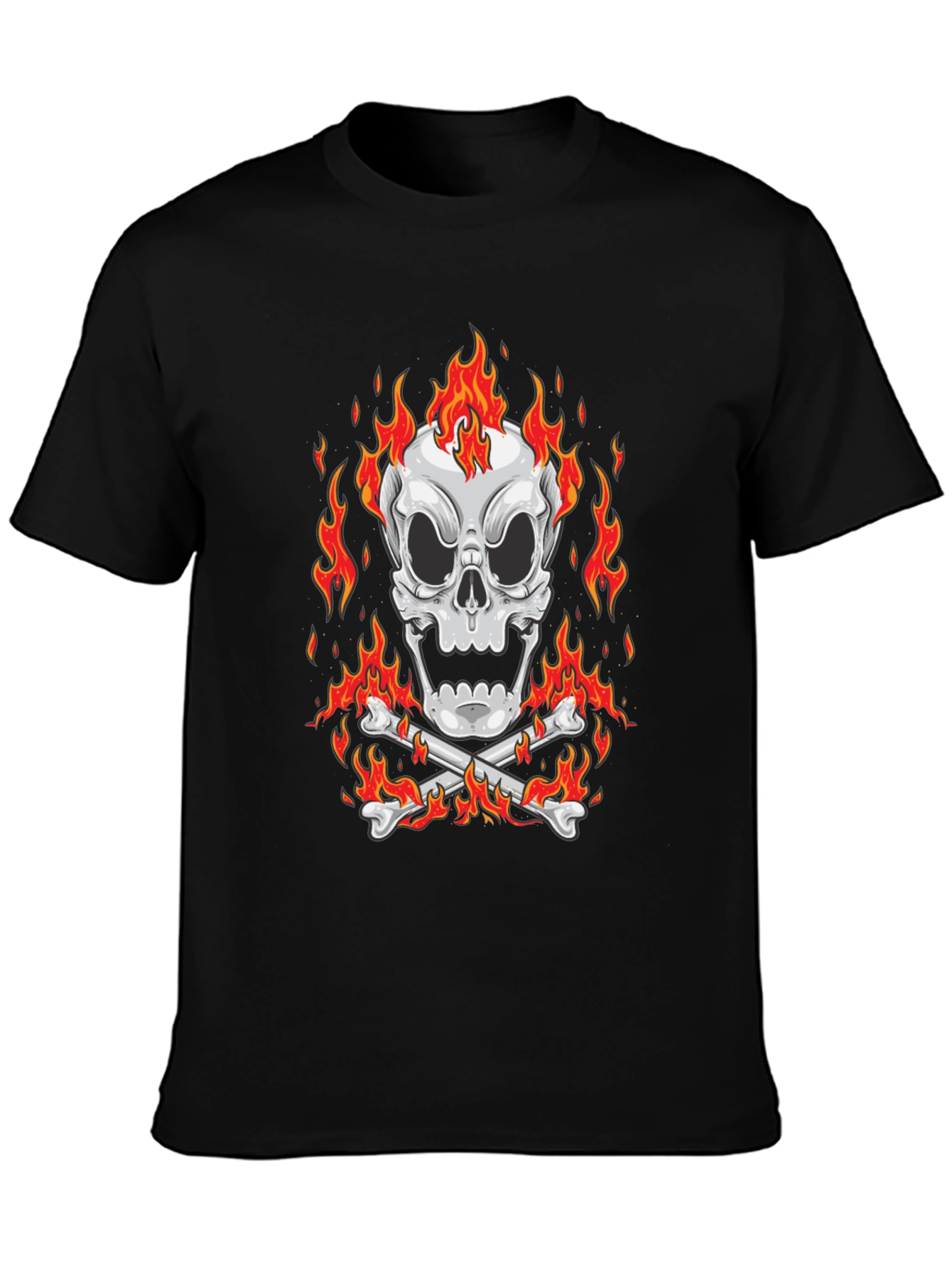 Flaming Skull Graphic Black T-Shirt