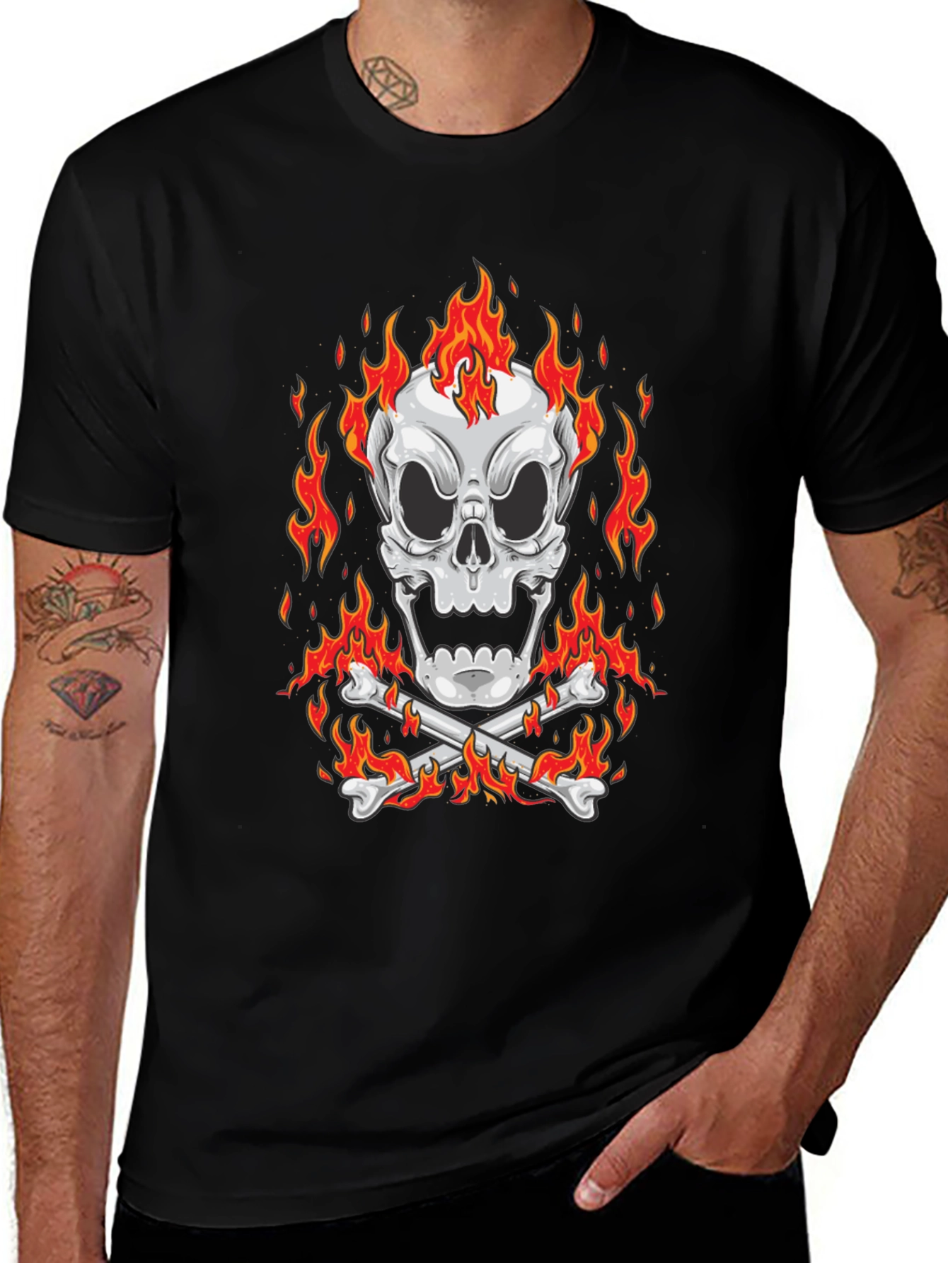Flaming Skull Graphic Black T-Shirt