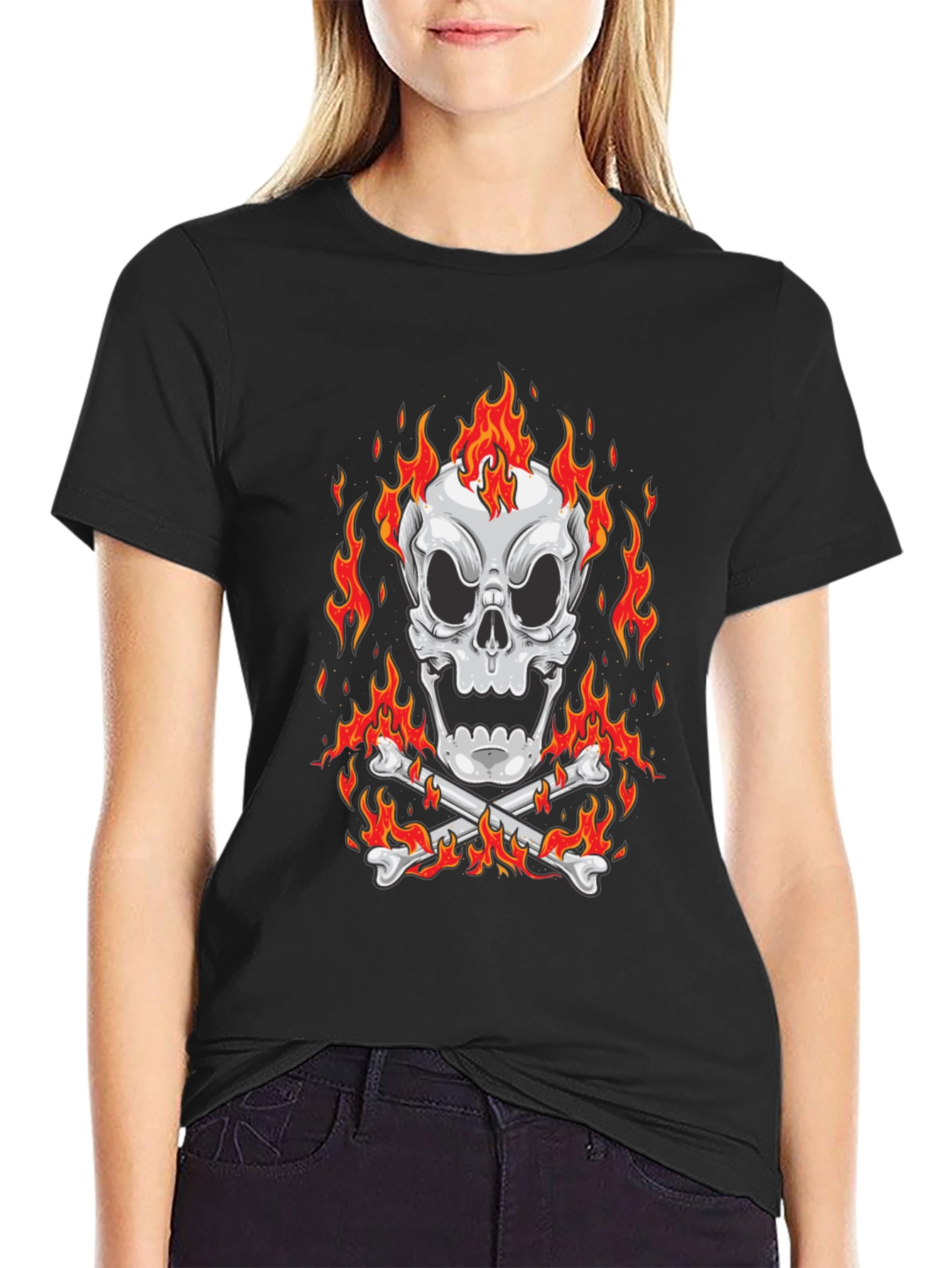 Flaming Skull Graphic Black T-Shirt