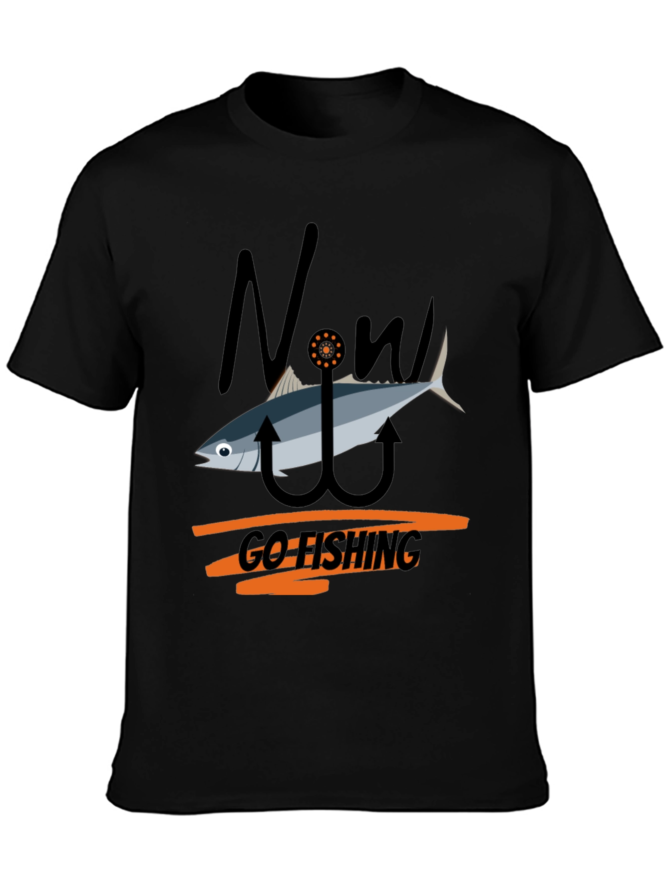 Now Go Fishing Black Graphic Tee