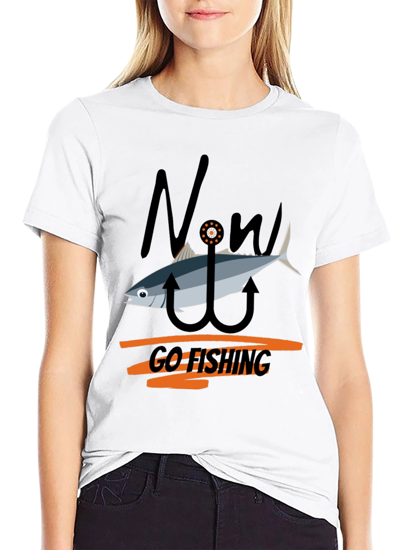 Now Go Fishing Black Graphic Tee