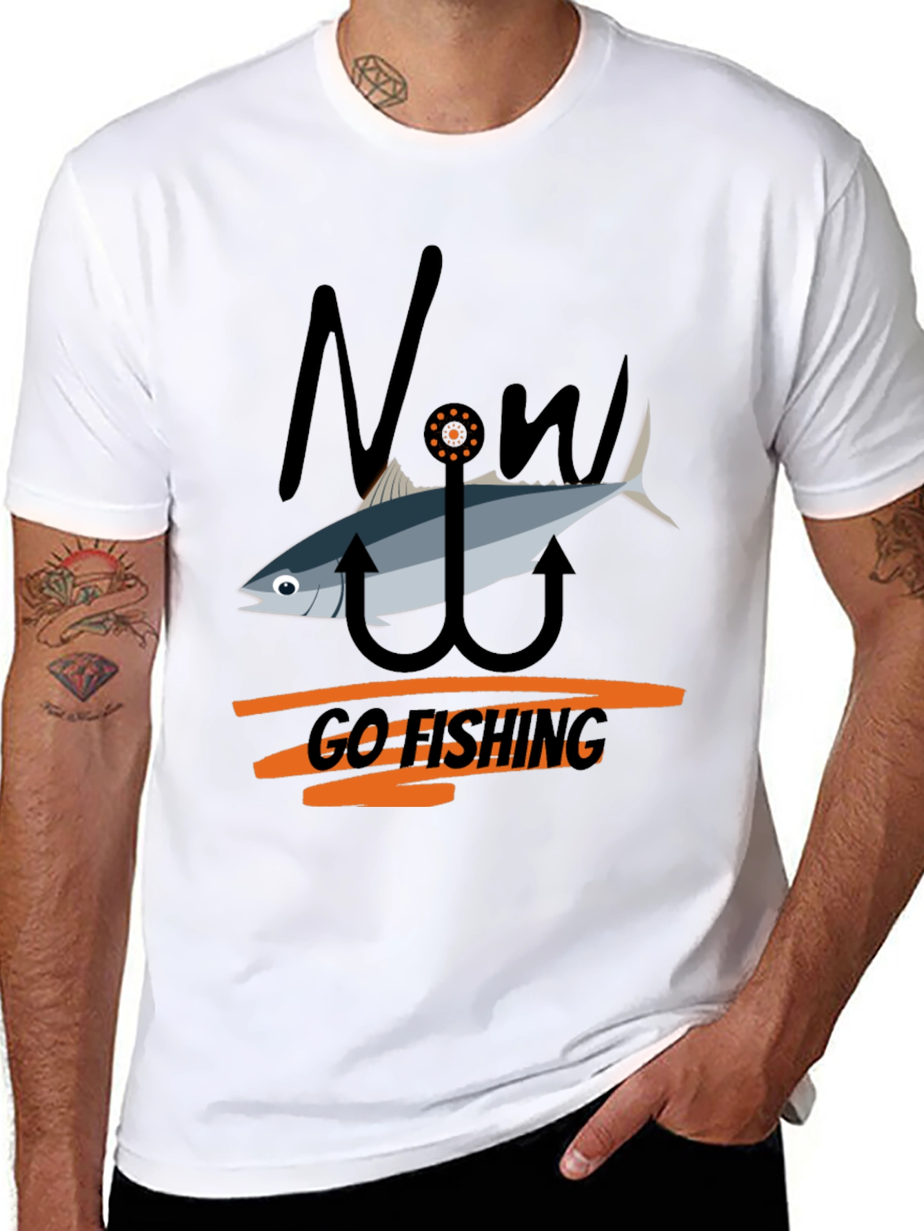 Now Go Fishing Black Graphic Tee