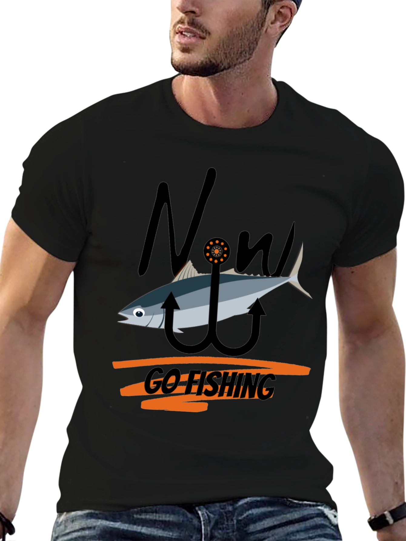 Now Go Fishing Black Graphic Tee