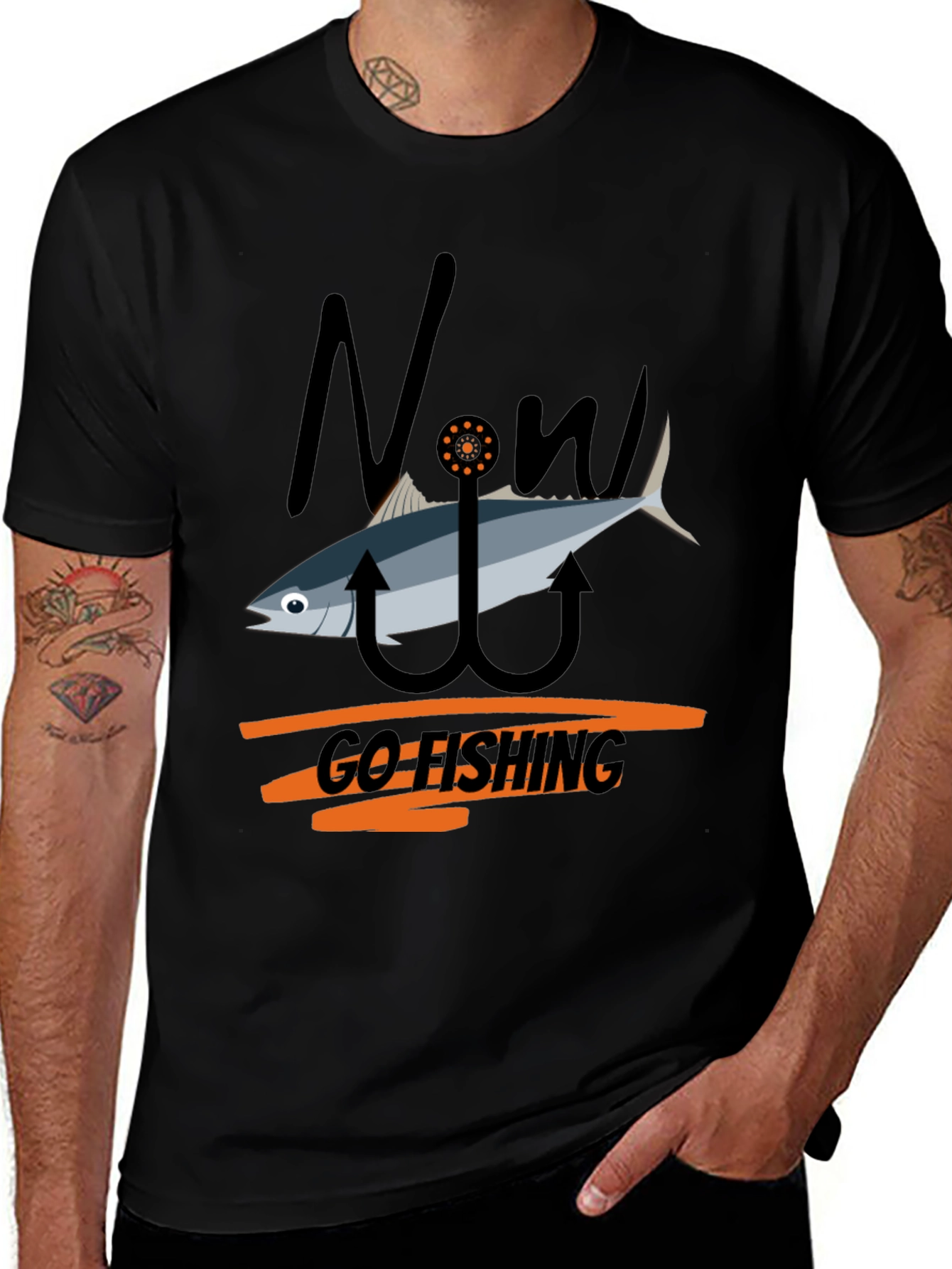 Now Go Fishing Black Graphic Tee