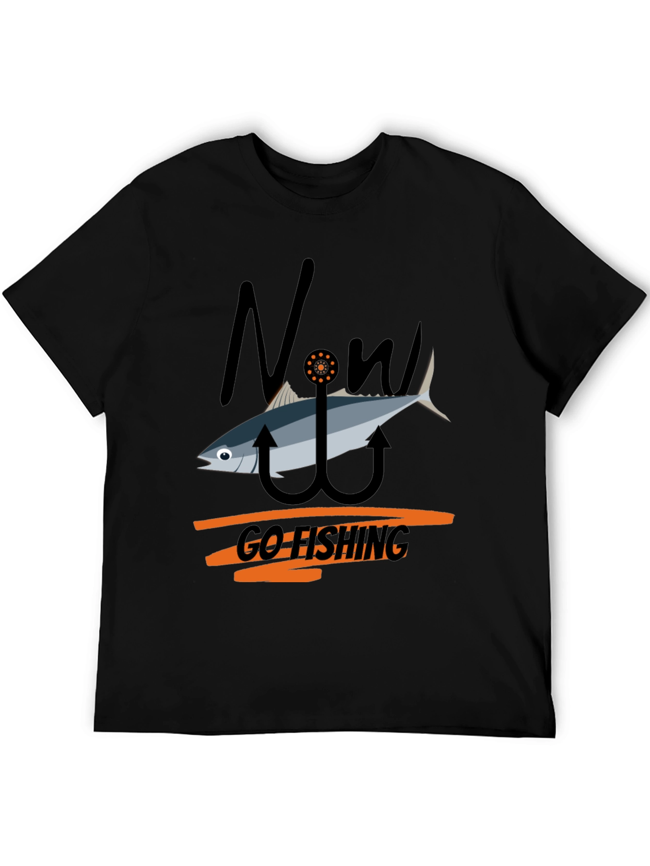 Now Go Fishing Black Graphic Tee