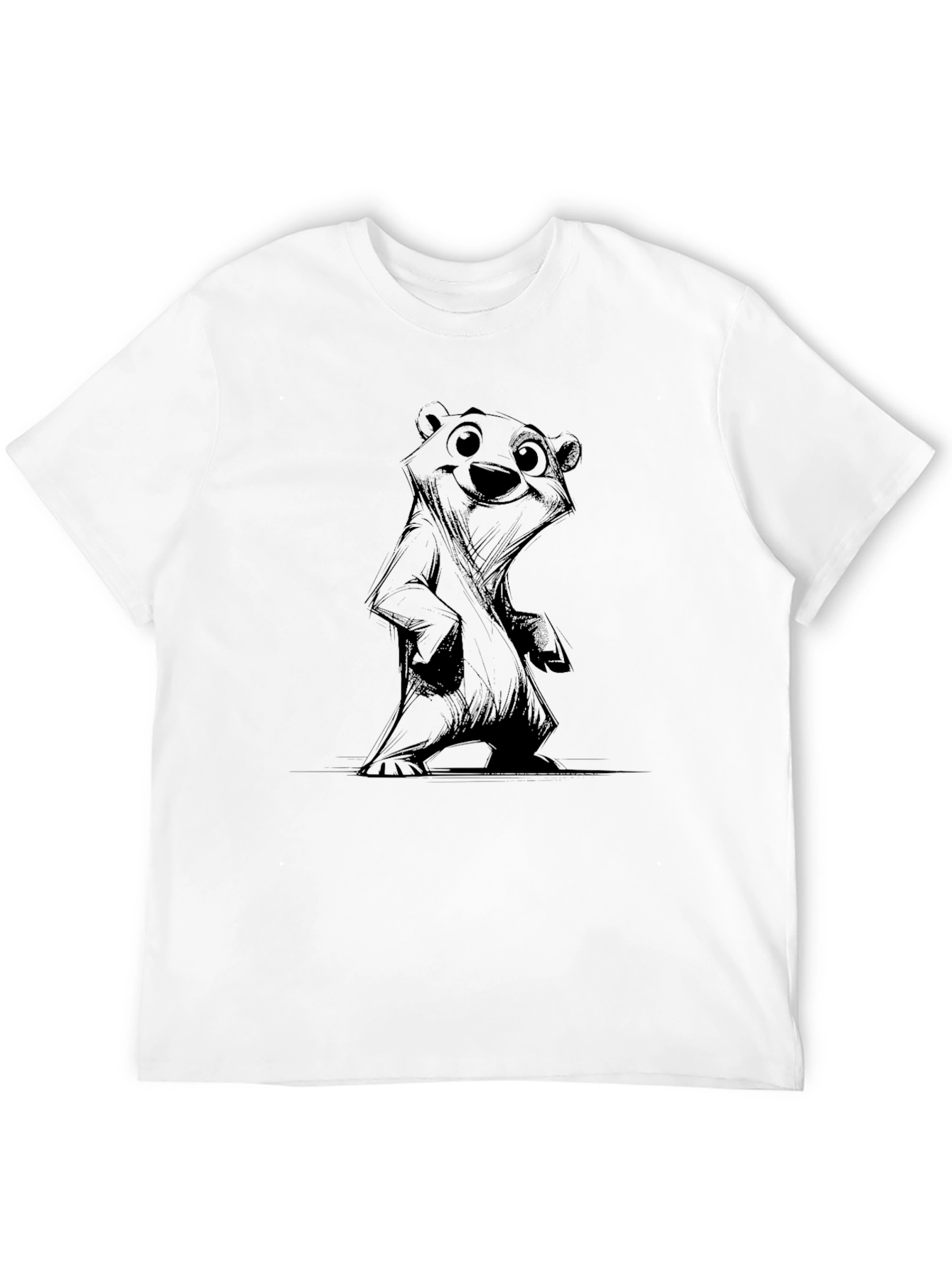 Mens Black Graphic Tee - Bear Sketch Design