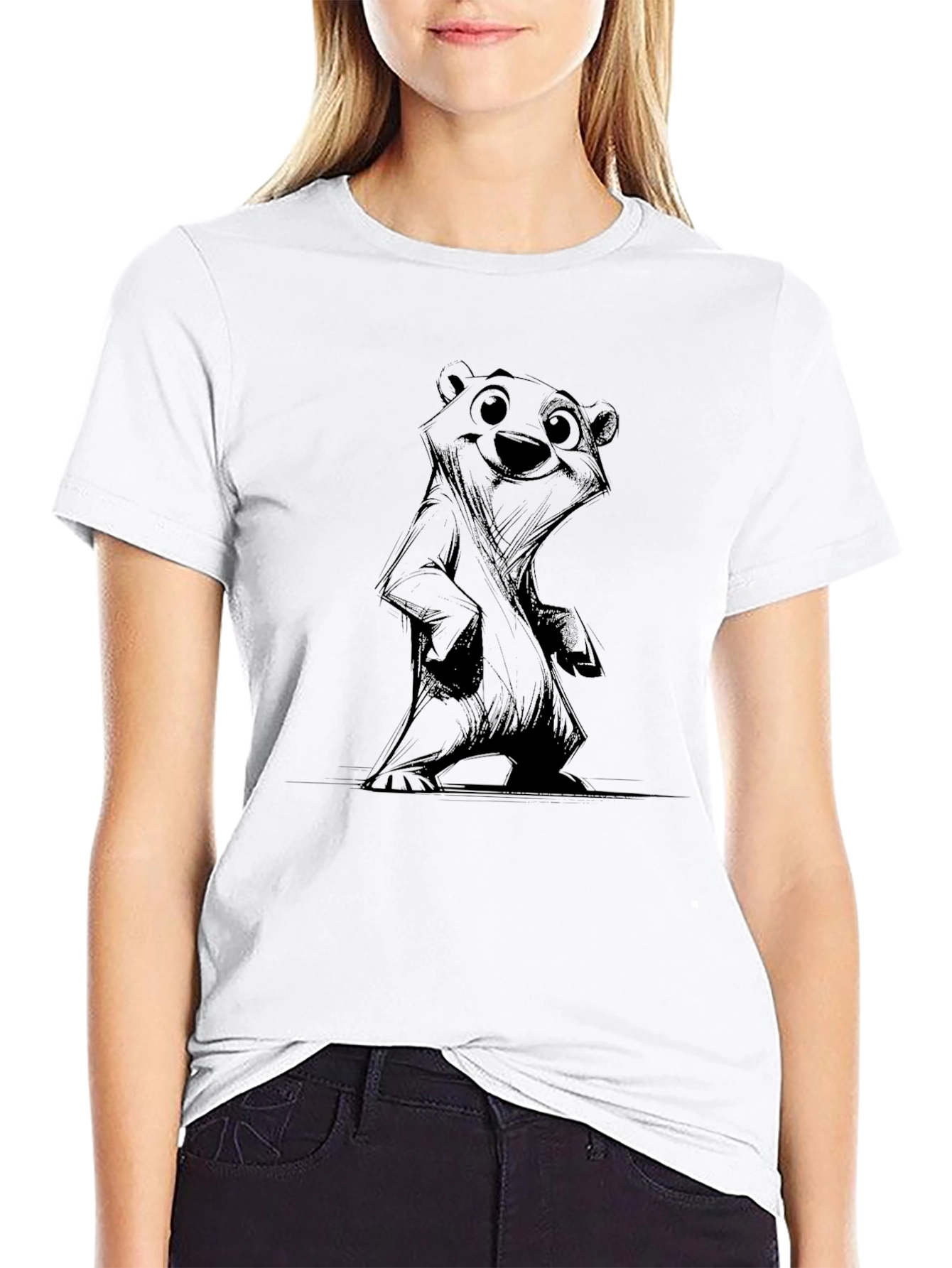 Mens Black Graphic Tee - Bear Sketch Design