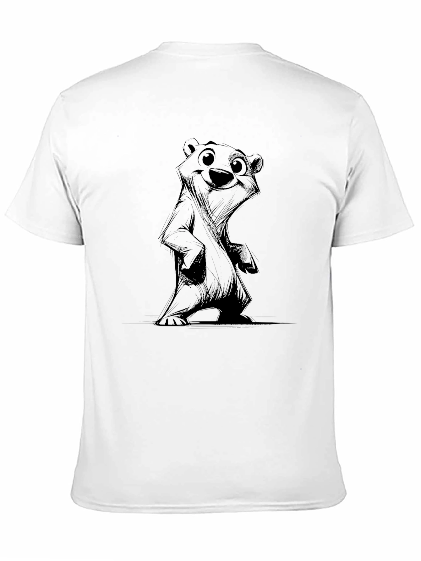 Mens Black Graphic Tee - Bear Sketch Design