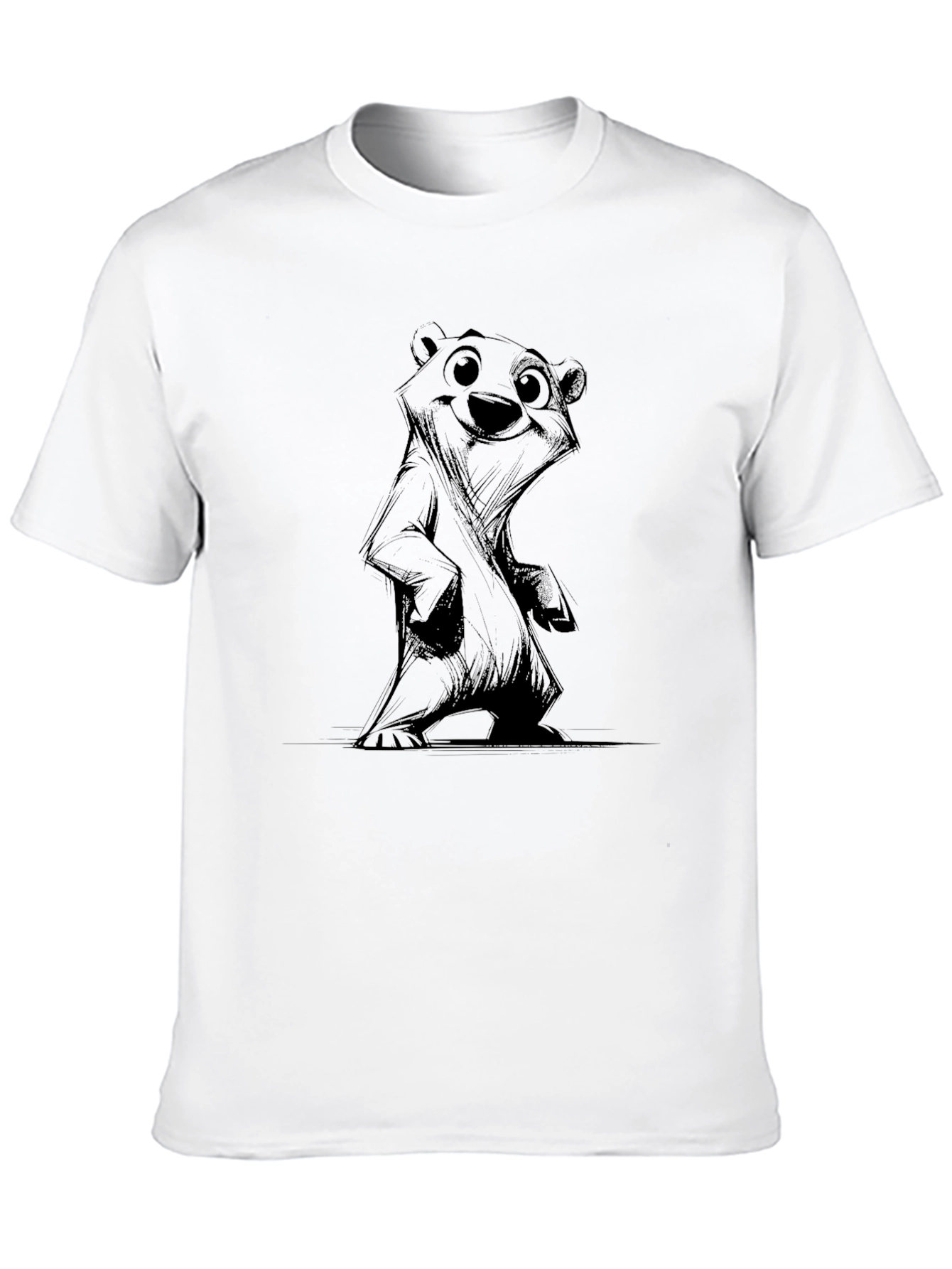 Mens Black Graphic Tee - Bear Sketch Design