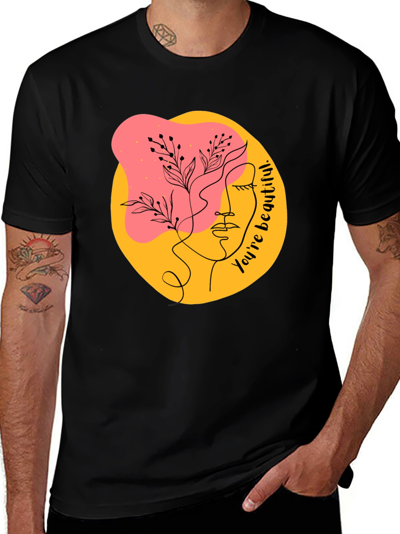 Abstract Face Graphic Black T-Shirt - Youre Beautiful