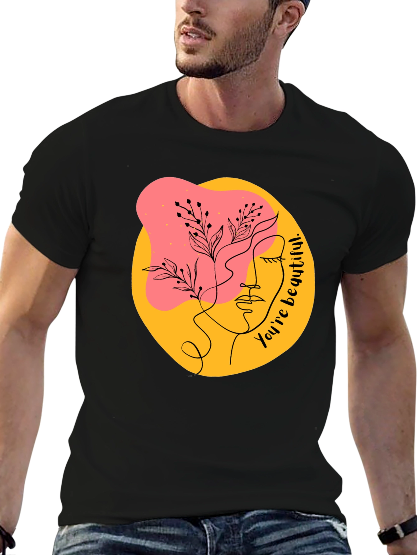 Abstract Face Graphic Black T-Shirt - Youre Beautiful