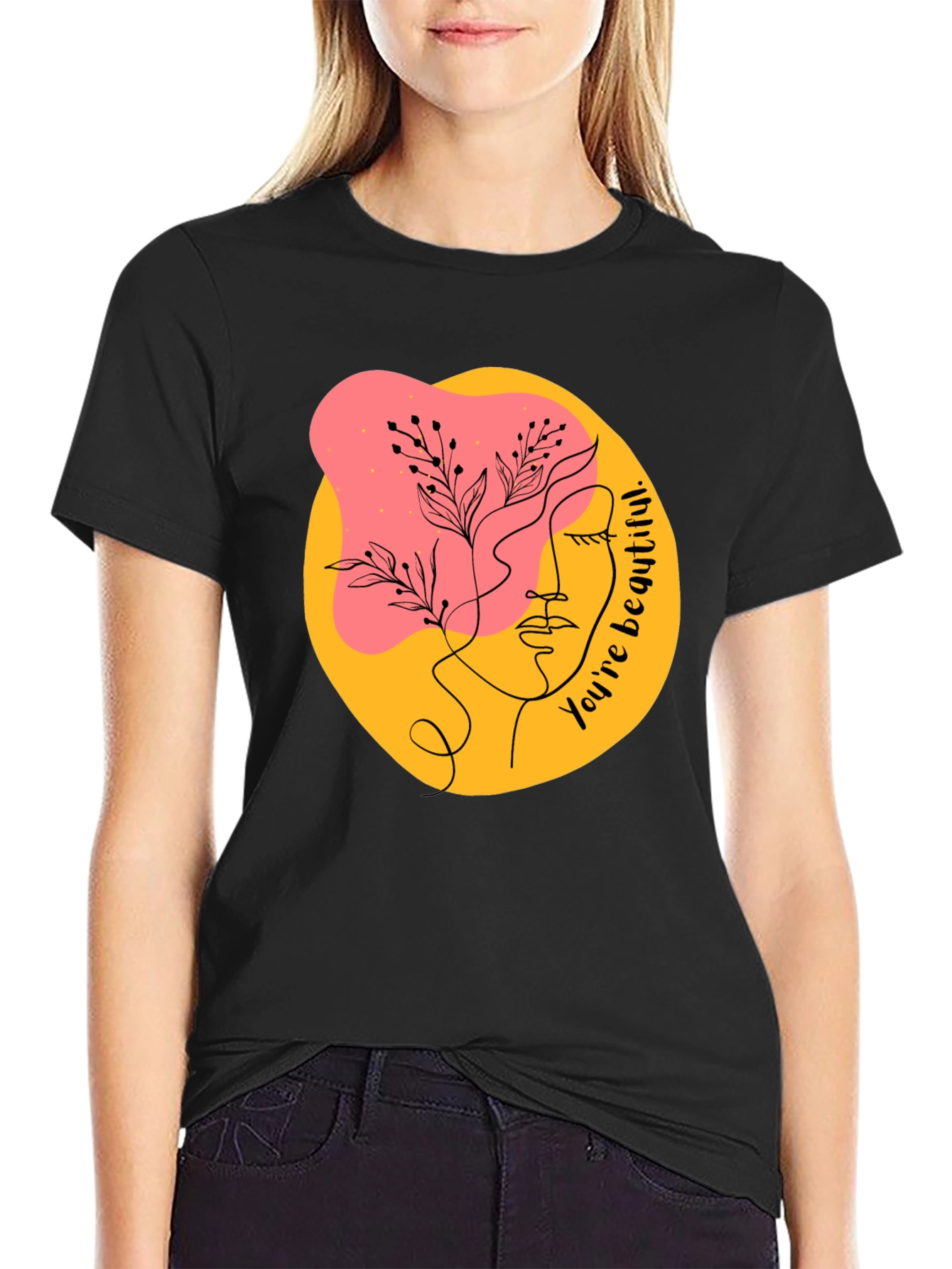 Abstract Face Graphic Black T-Shirt - Youre Beautiful