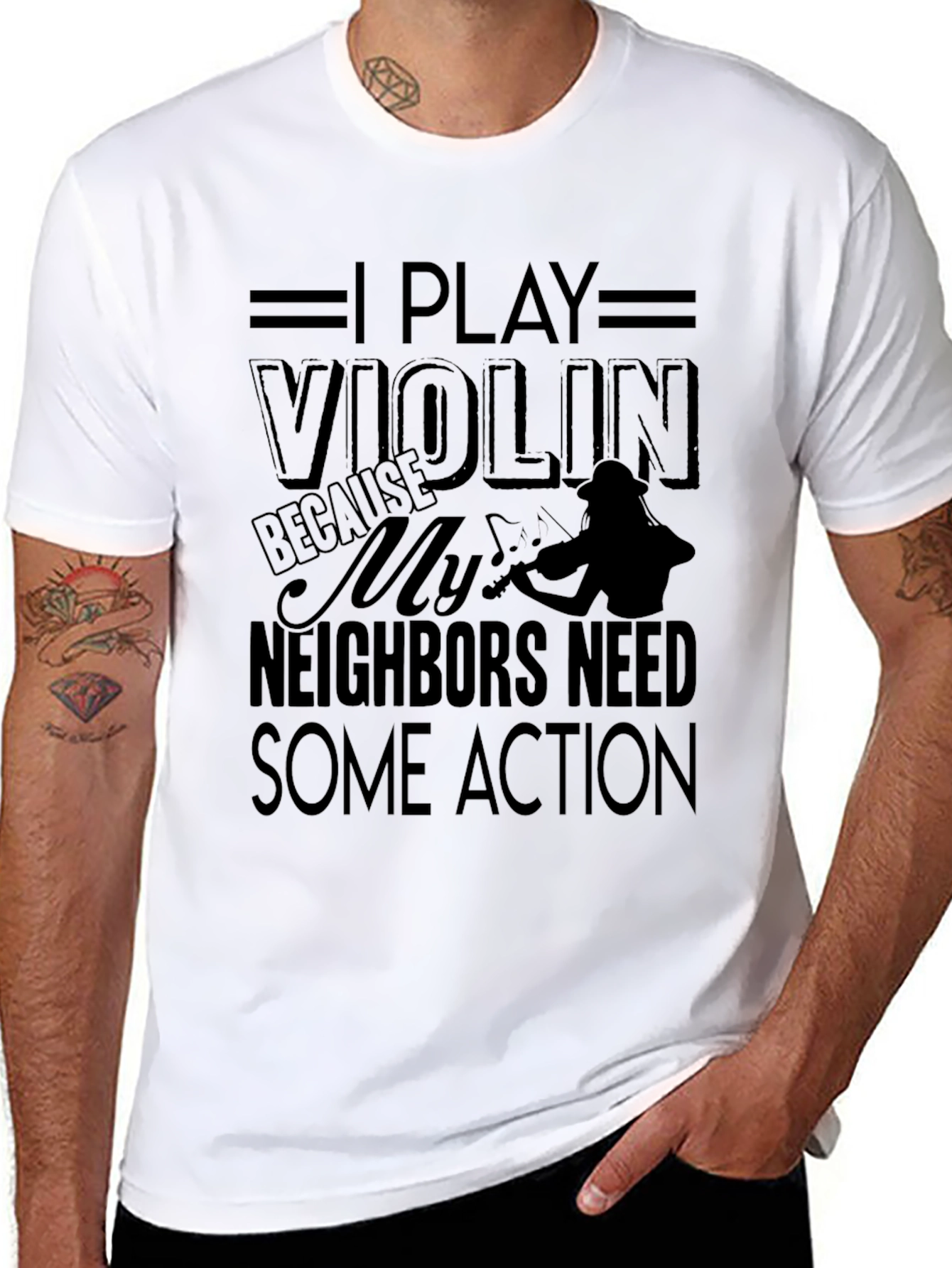 I Play Violin Black Graphic T-Shirt Musician Tee