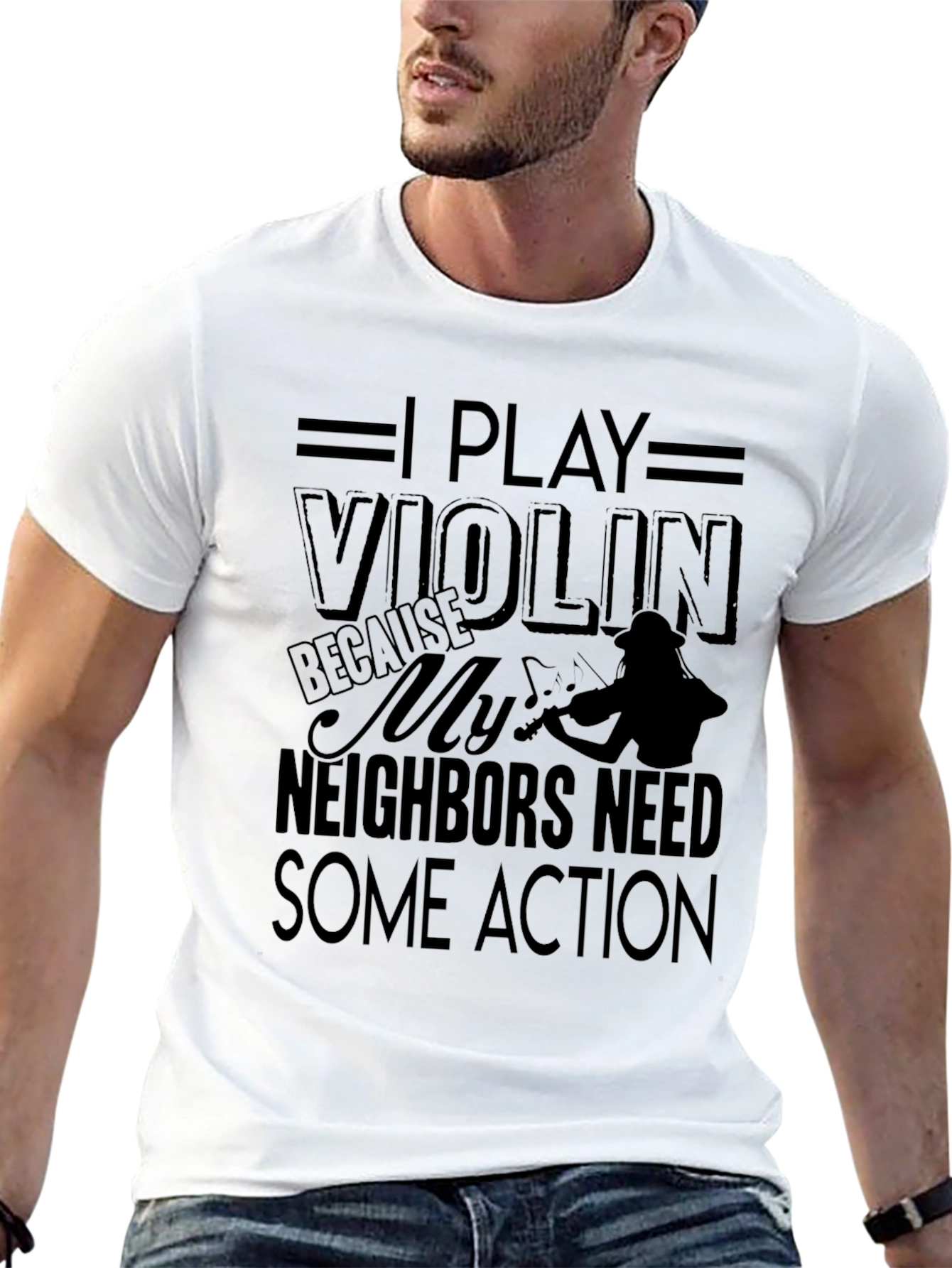 I Play Violin Black Graphic T-Shirt Musician Tee