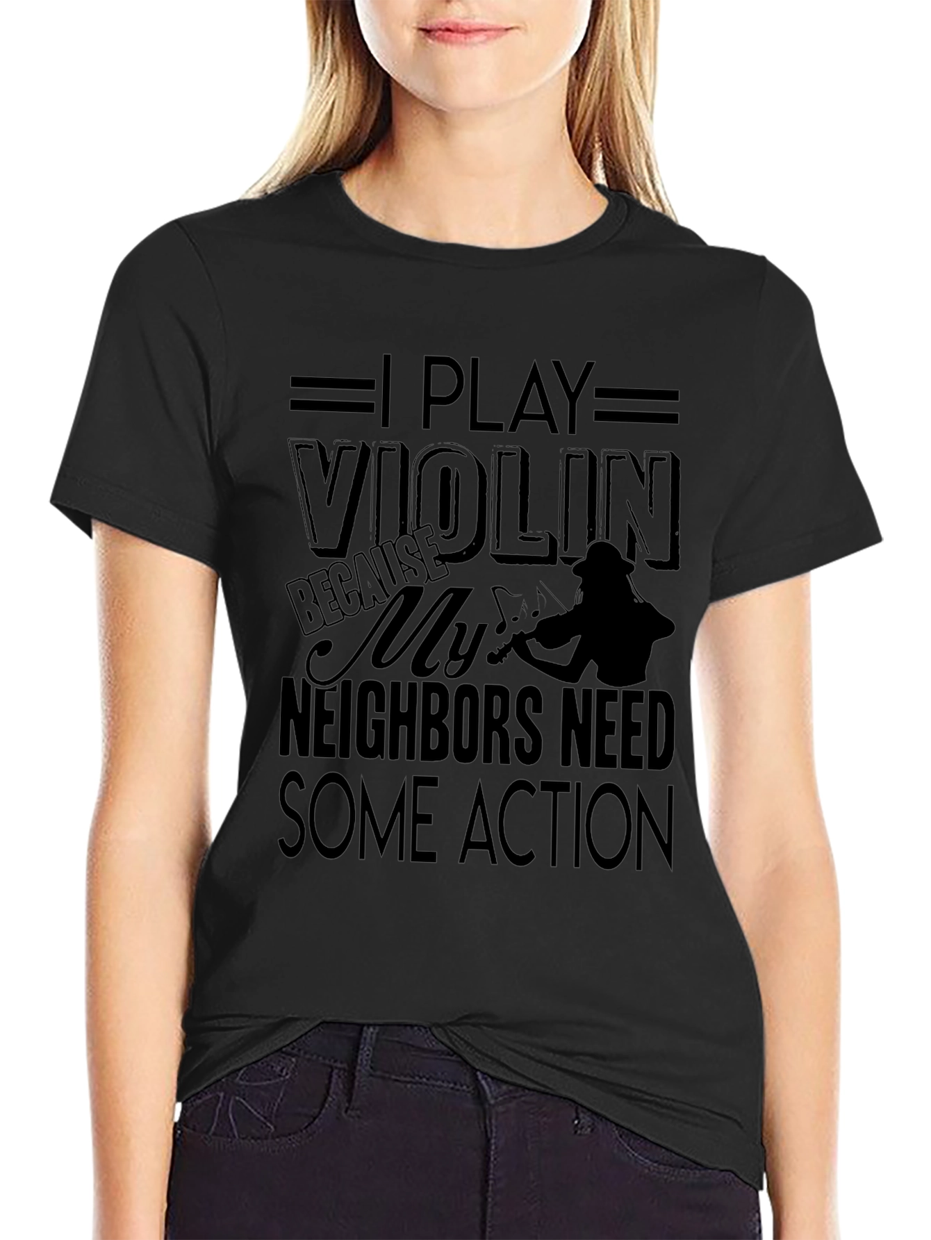 I Play Violin Black Graphic T-Shirt Musician Tee