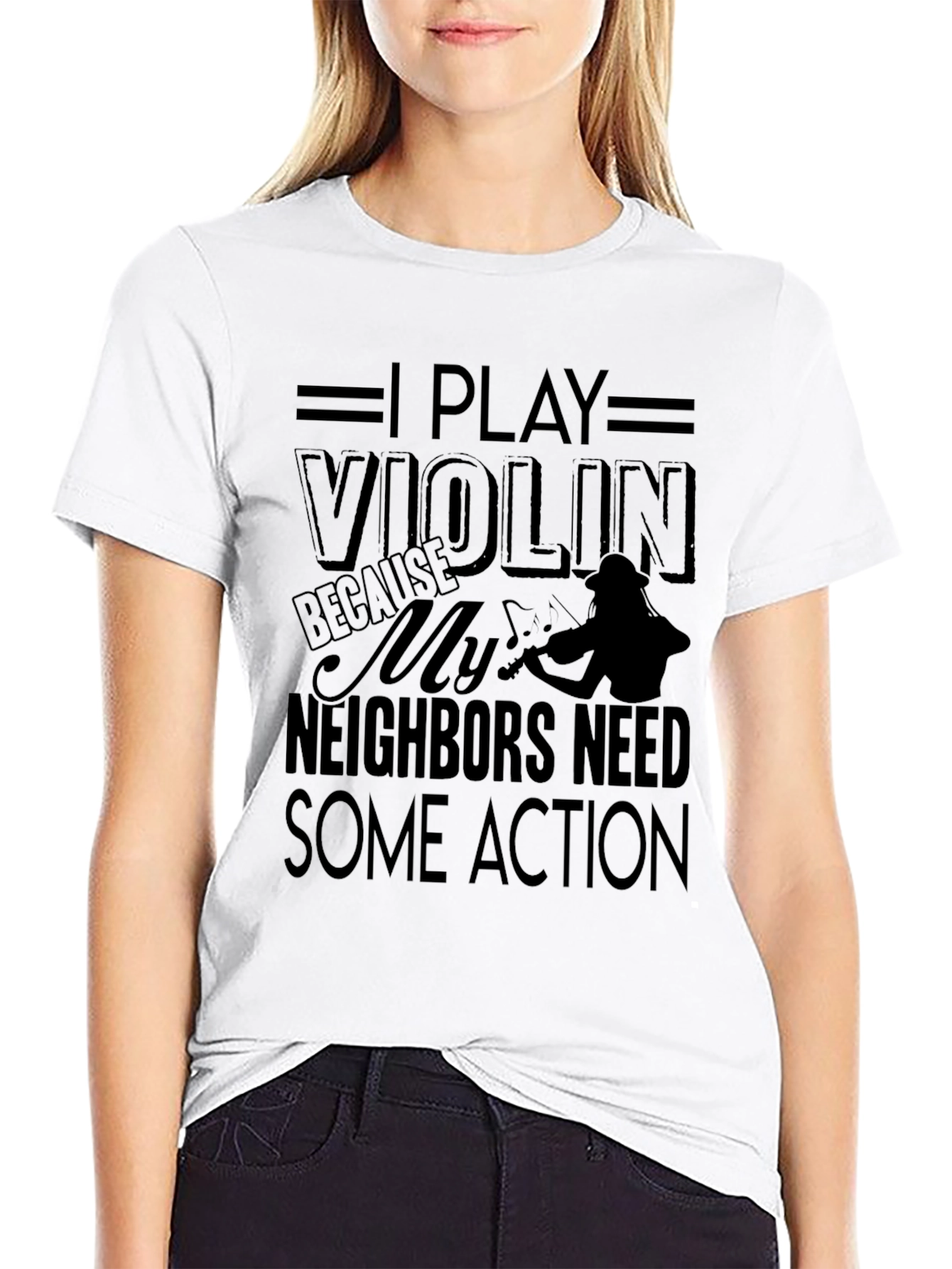 I Play Violin Black Graphic T-Shirt Musician Tee