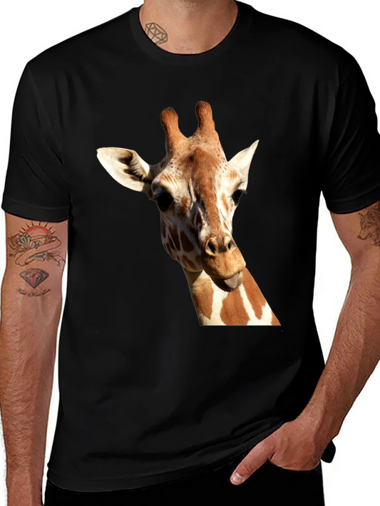 Giraffe Graphic Tee - Black Cotton Casual T-Shirt