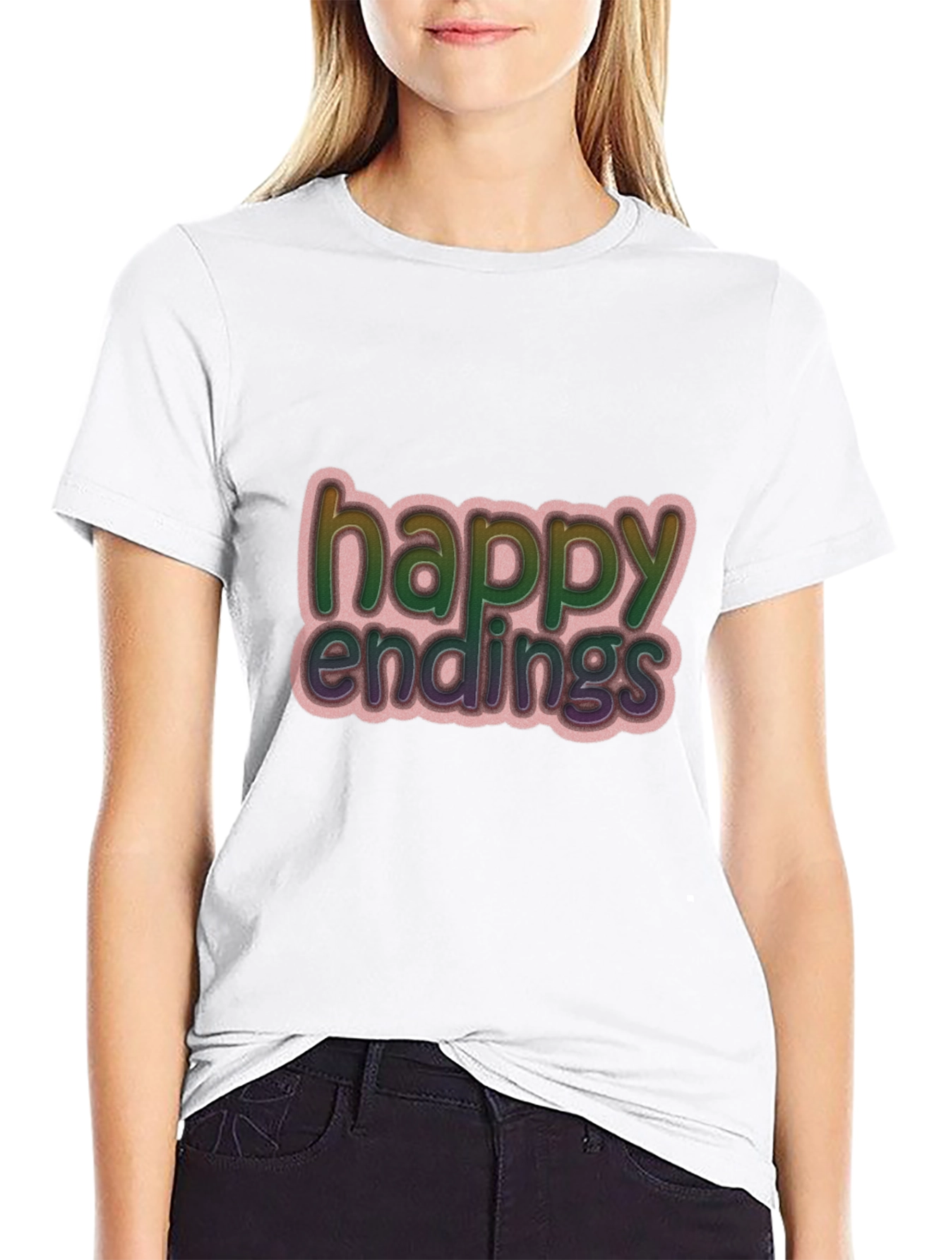 Happy Endings Graphic Print Black T-Shirt
