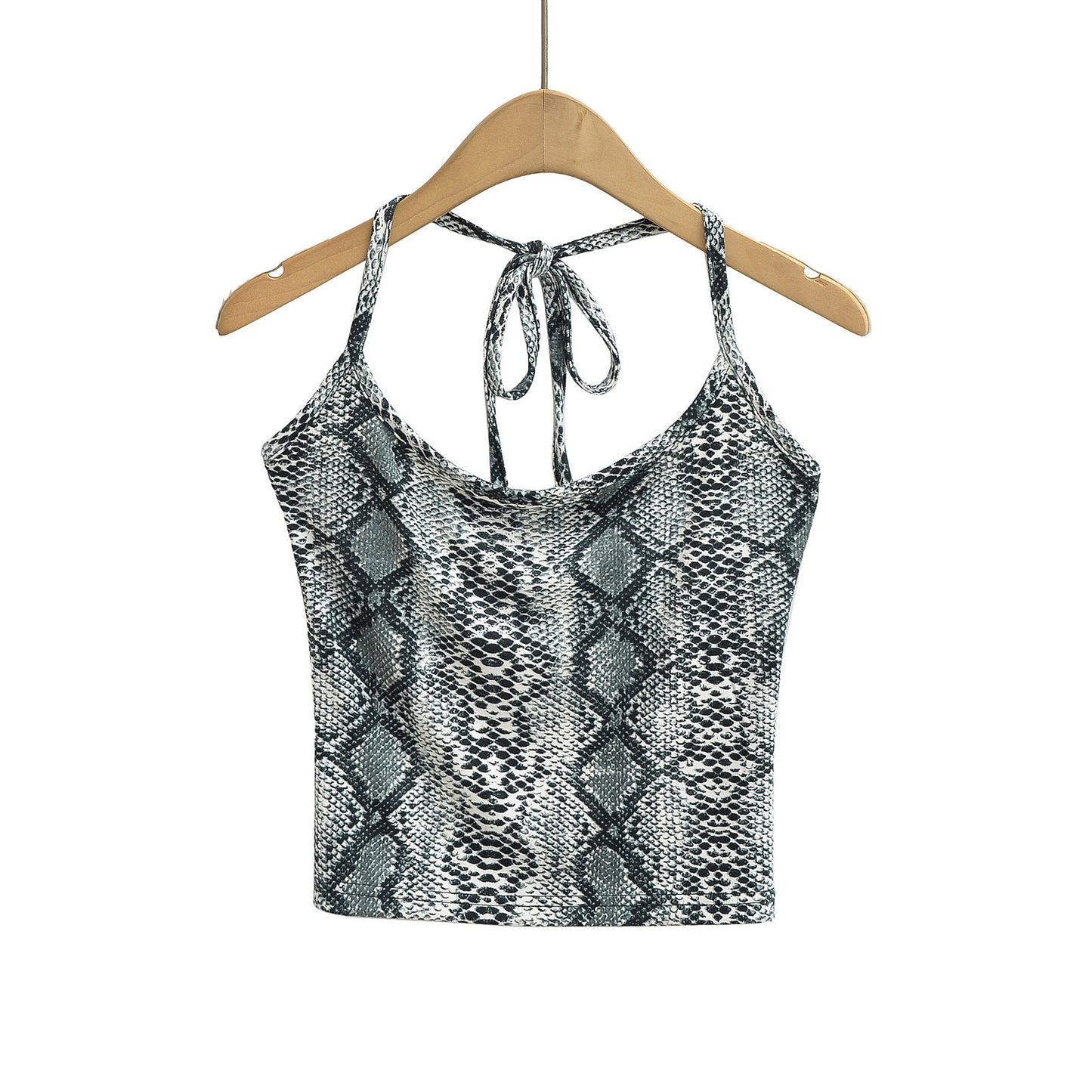 Two piece leopard print halter top+drawstring low waisted shorts