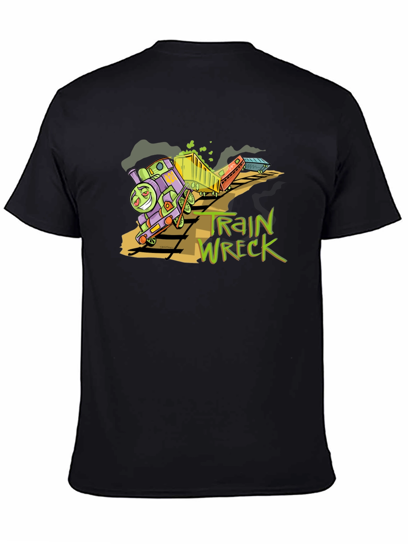 Train Wreck Graphic Tee -  Black Cotton Shirt
