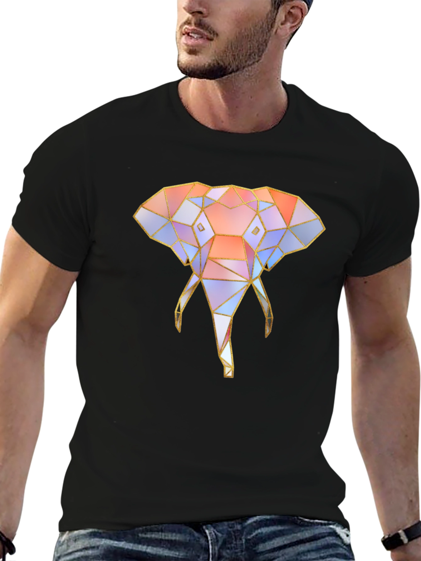 Geometric Elephant Graphic Tee - Unique Design