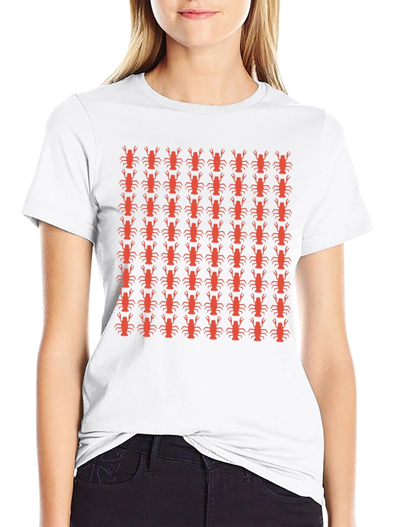 Lobster Patterned Crew Neck T-Shirt